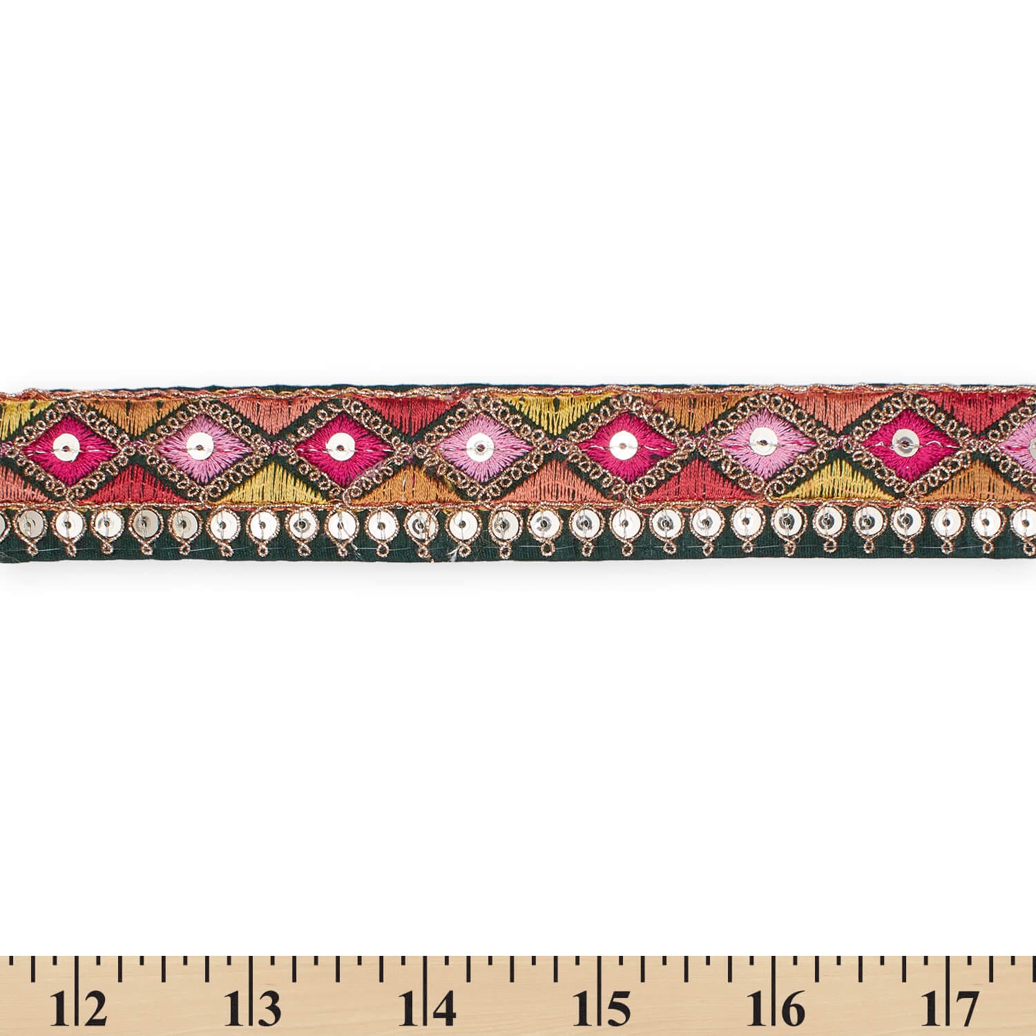 1.25 Inch Diamond Geometric Sequined Metallic Corded Embroidered Trim (9.8 Yards / 9 Meters) - Image 19