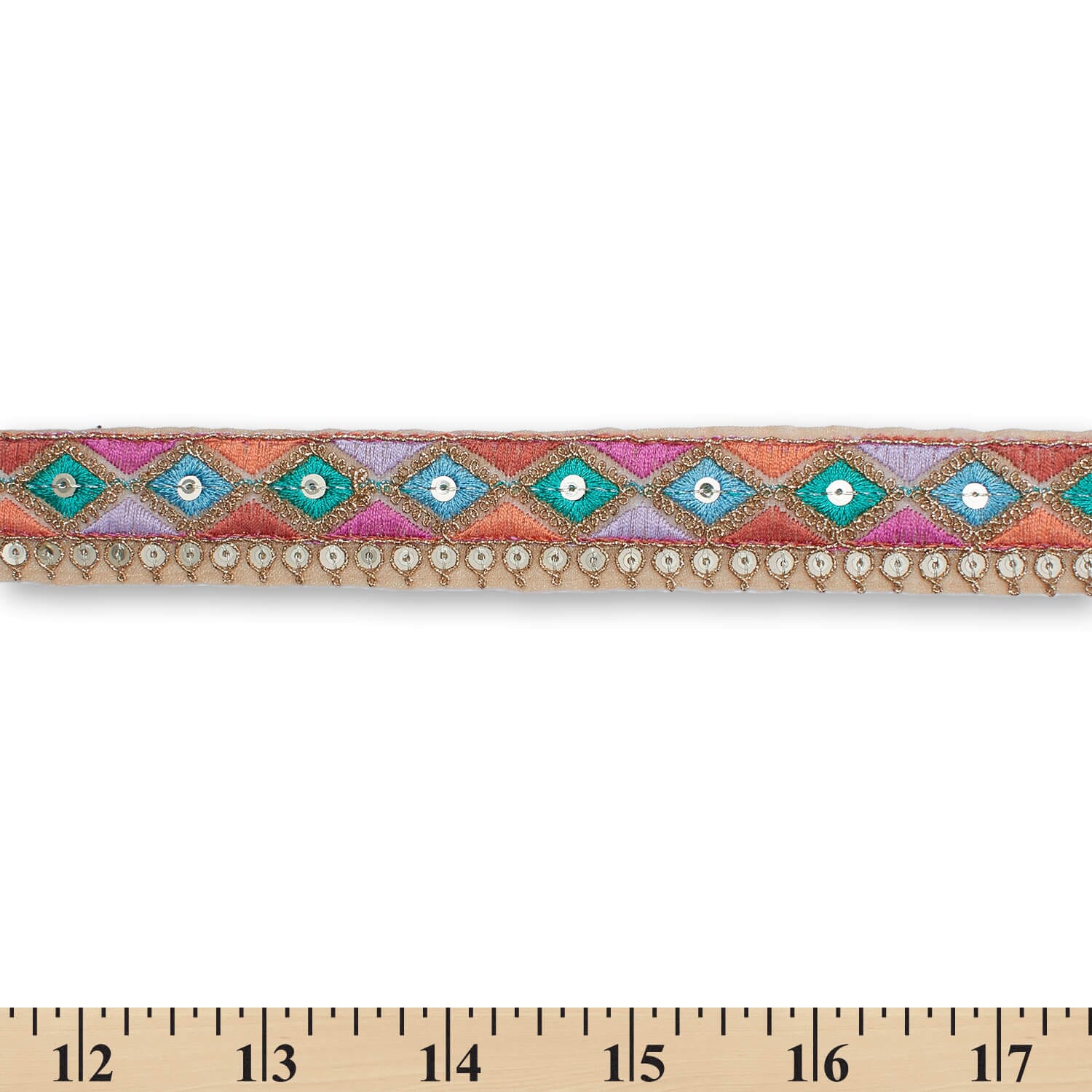1.25 Inch Diamond Geometric Sequined Metallic Corded Embroidered Trim (9.8 Yards / 9 Meters) - Image 22
