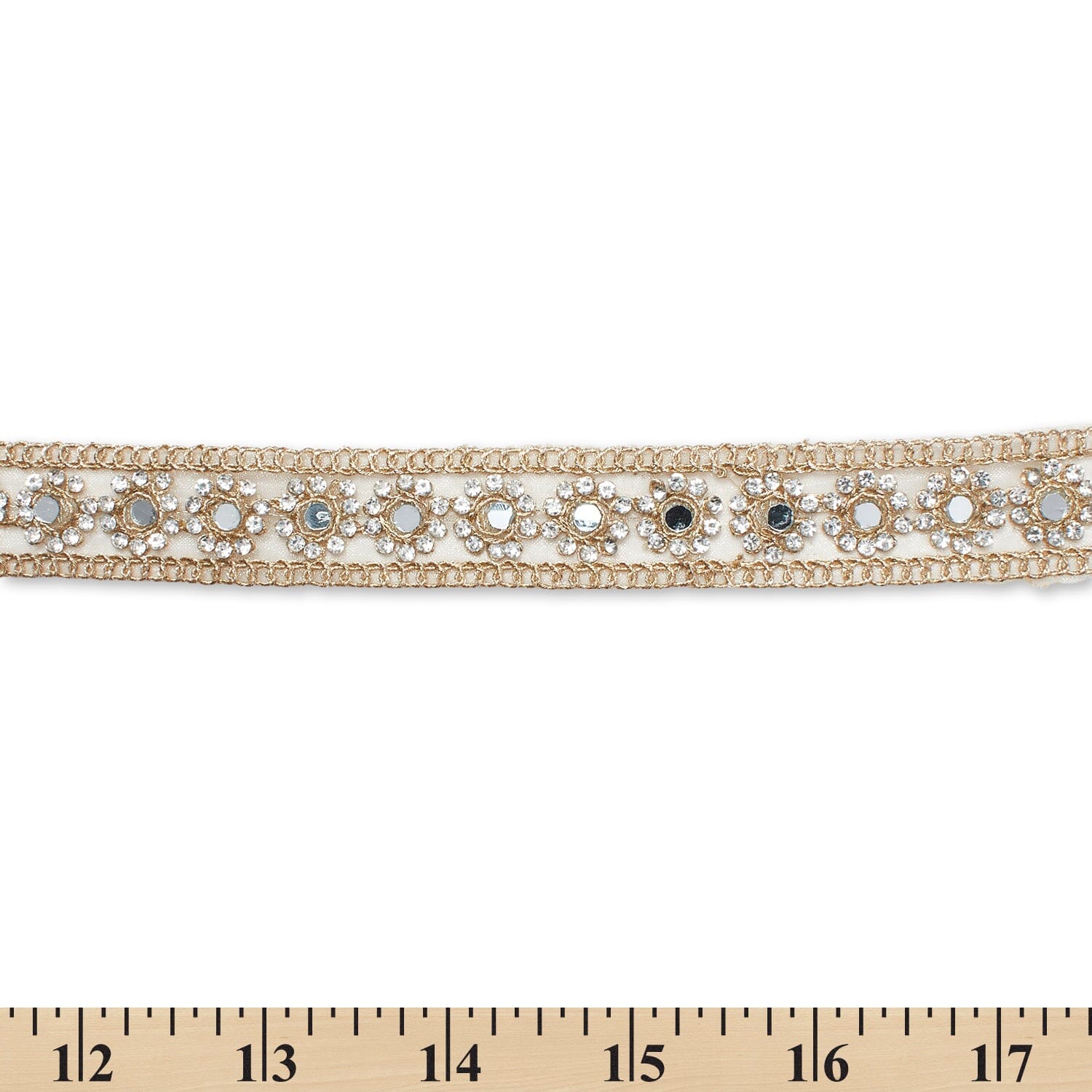 1 Inch Metallic Floral Mirror Rhinestone Corded Mesh Trim (9.8 Yards / 9 Meters) - Image 7