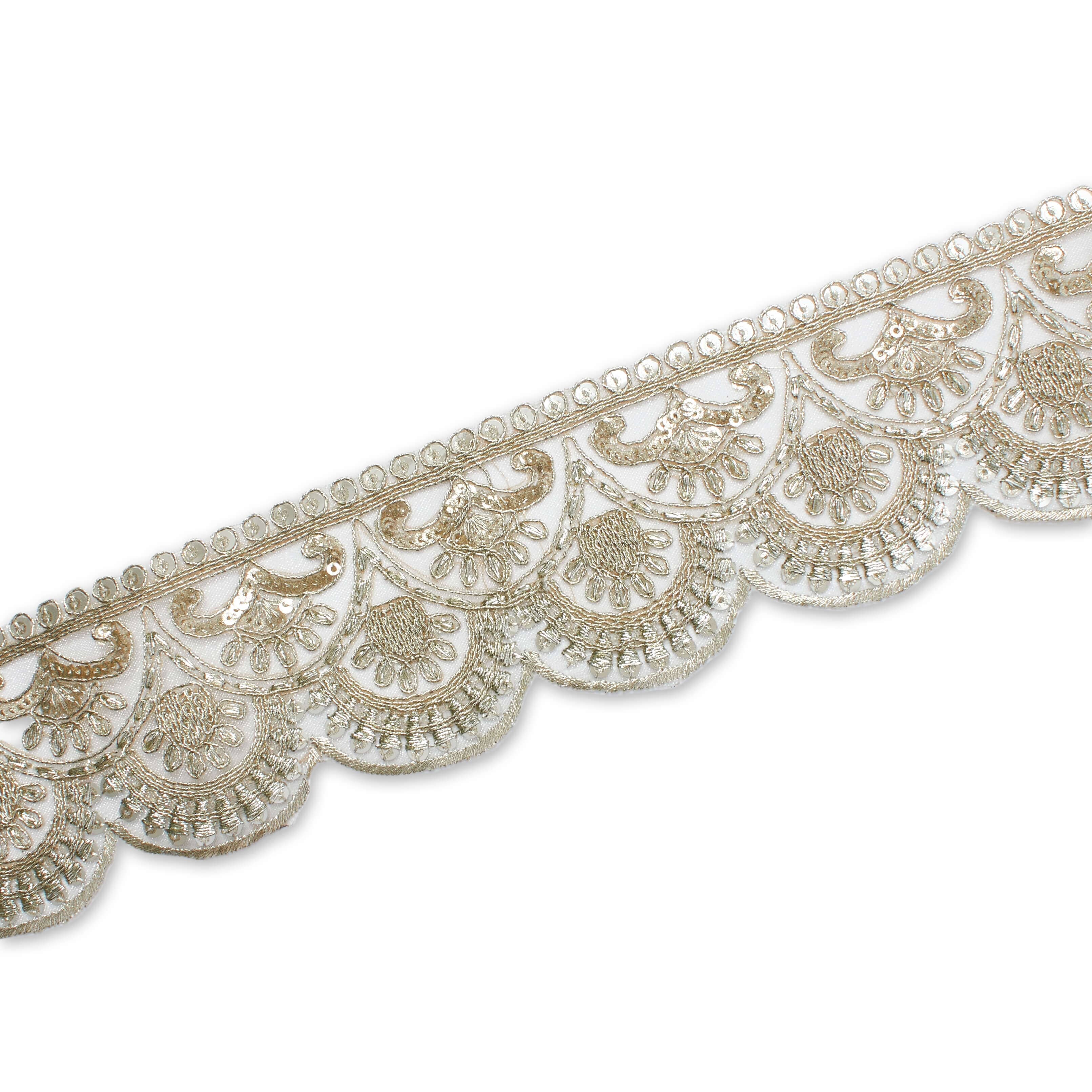 2.5 Inch Scalloped Floral Sequin Metallic Corded Mesh Trim (9.8 Yards / 9 Meters) - Image 5