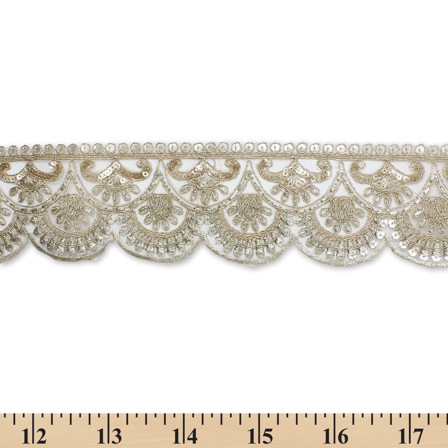2.5 Inch Scalloped Floral Sequin Metallic Corded Mesh Trim (9.8 Yards / 9 Meters) - Image 7