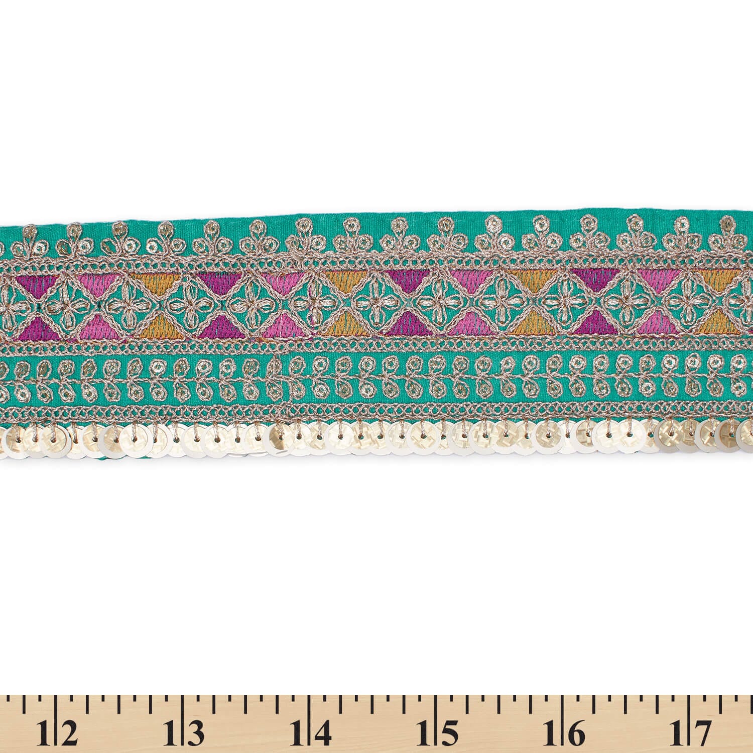 2.5 Inch Triangle Geometric Floral Sequined Metallic Corded Embroidered Trim (9.8 Yards / 9 Meters) - Image 13