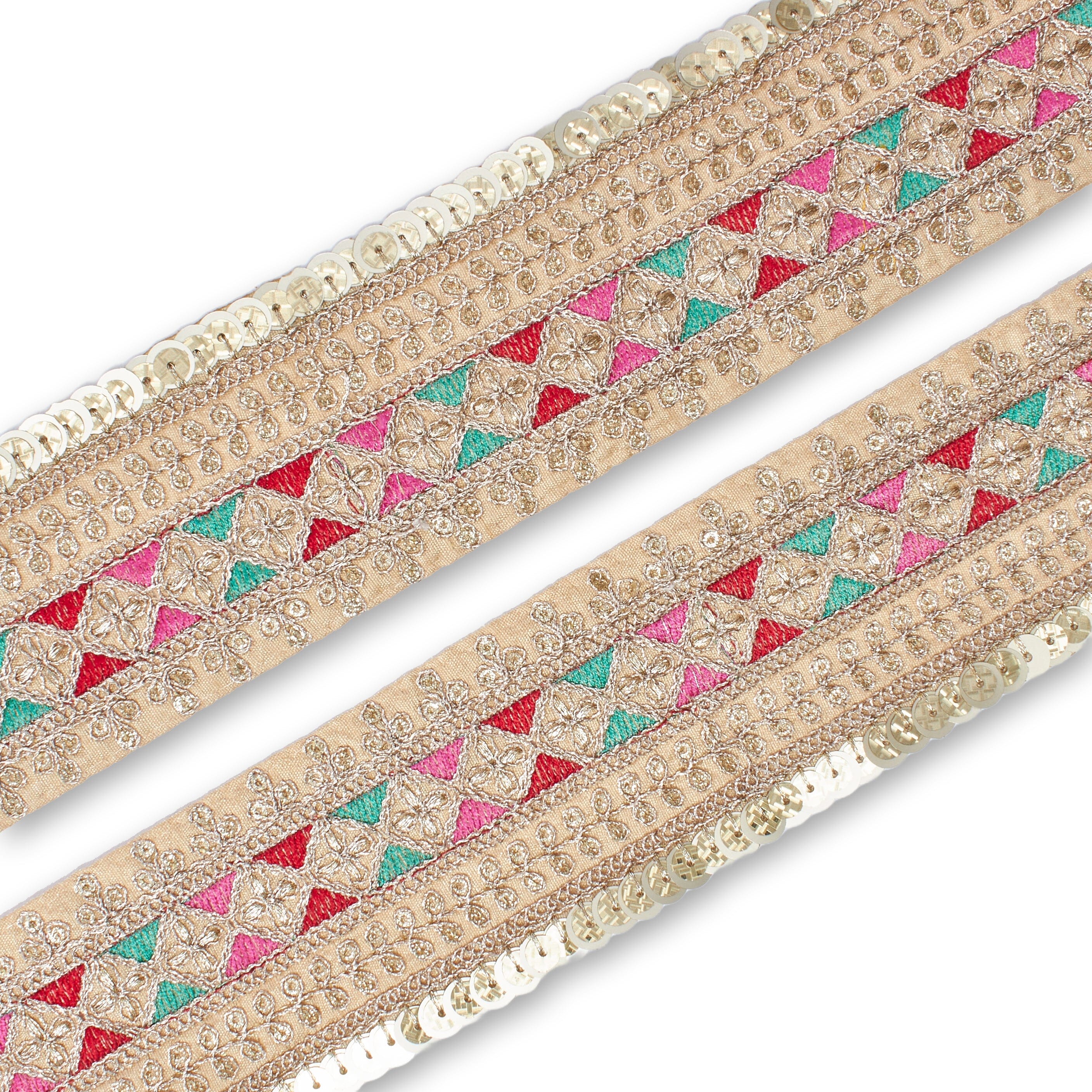 2.5 Inch Triangle Geometric Floral Sequined Metallic Corded Embroidered Trim (9.8 Yards / 9 Meters) - Image 18