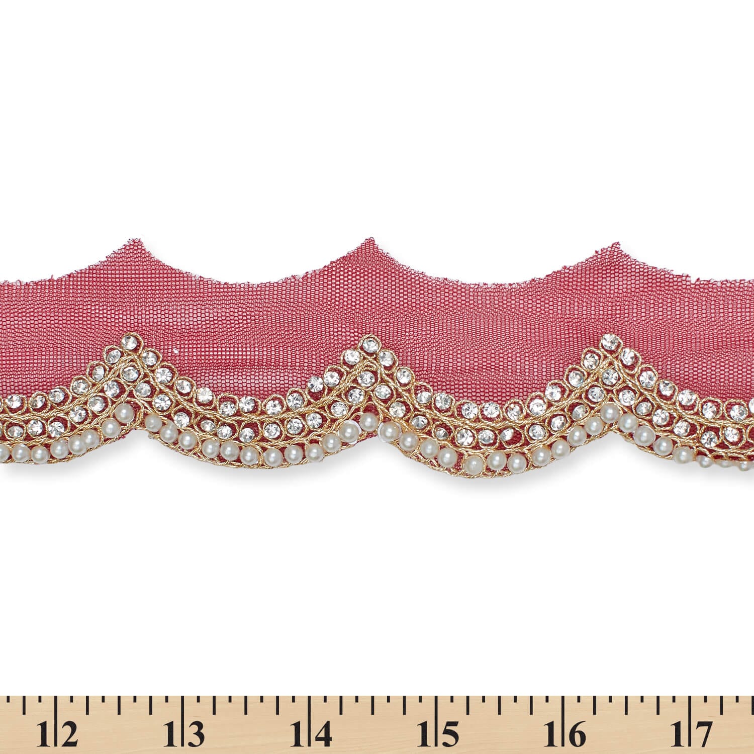 2 Inch Scalloped Regal Rhinestones Beads & Metallic Cording On Polyester Mesh Trim (9.8 Yards / 9 Meters) - Image 16