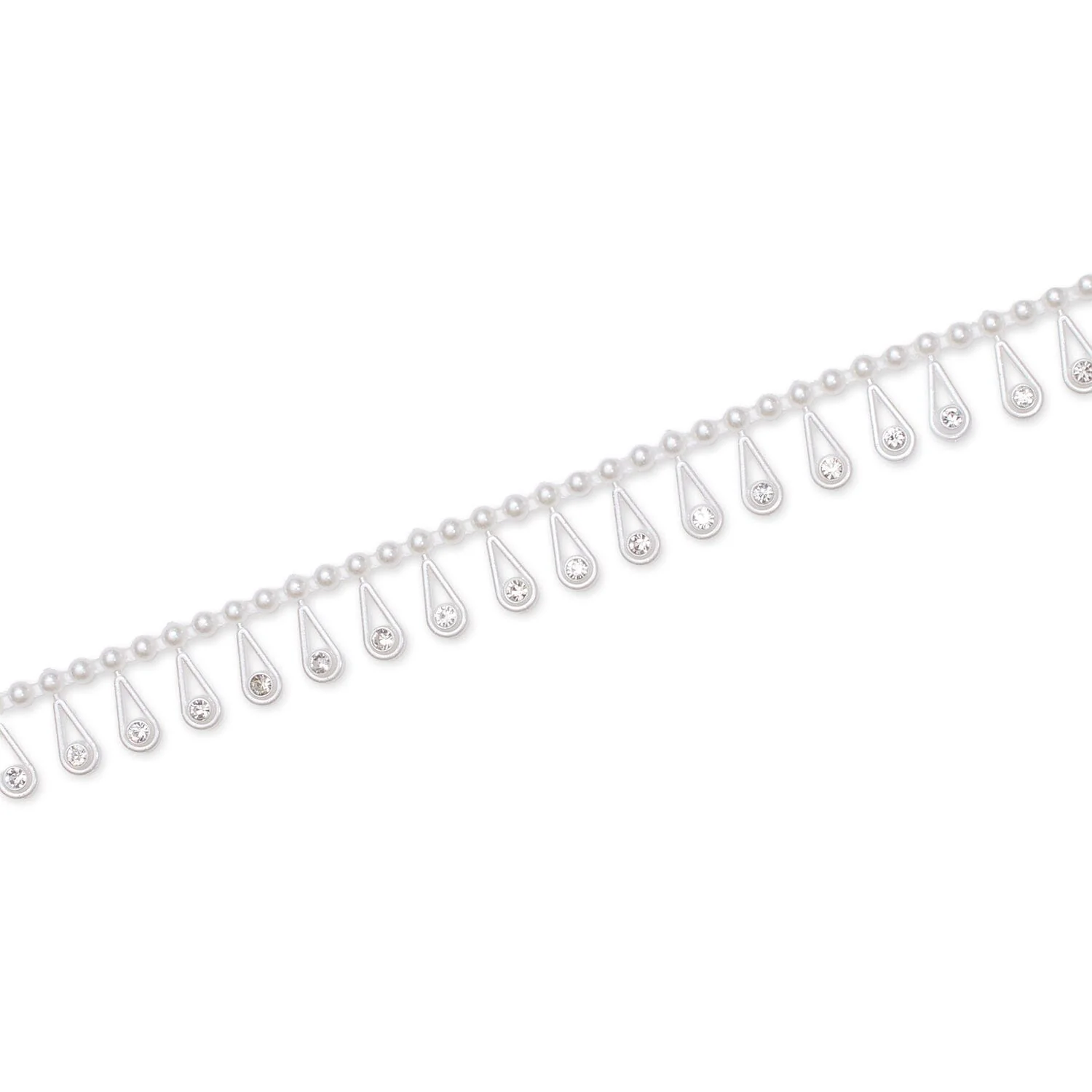 5/8 Inch Pearl Teardrops With Diamond Rhinestones On Chain Trim (10 Yards) - Image 2