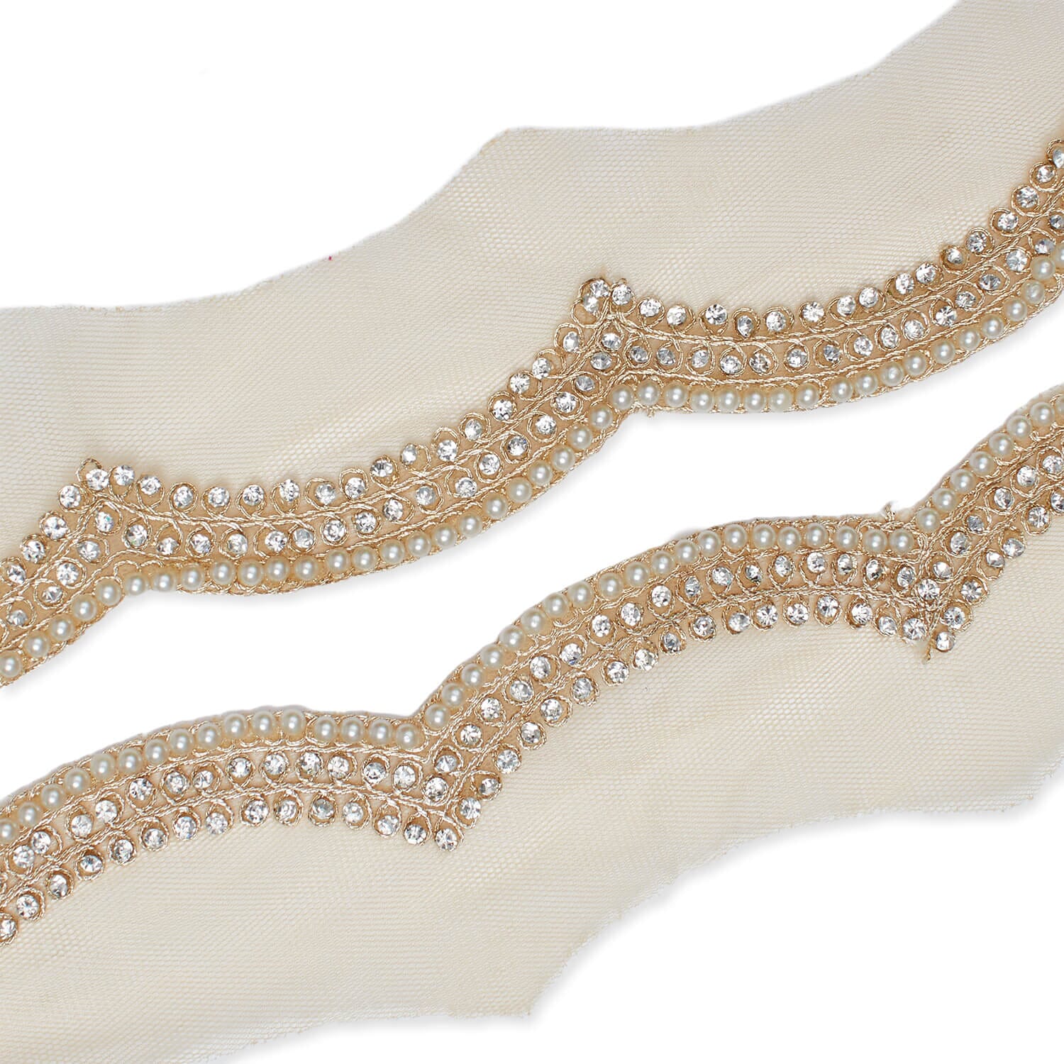 3 Inch Scalloped Regal Rhinestones Beads & Metallic Cording On Polyester Mesh Trim (9.8 Yards / 9 Meters) - Image 15