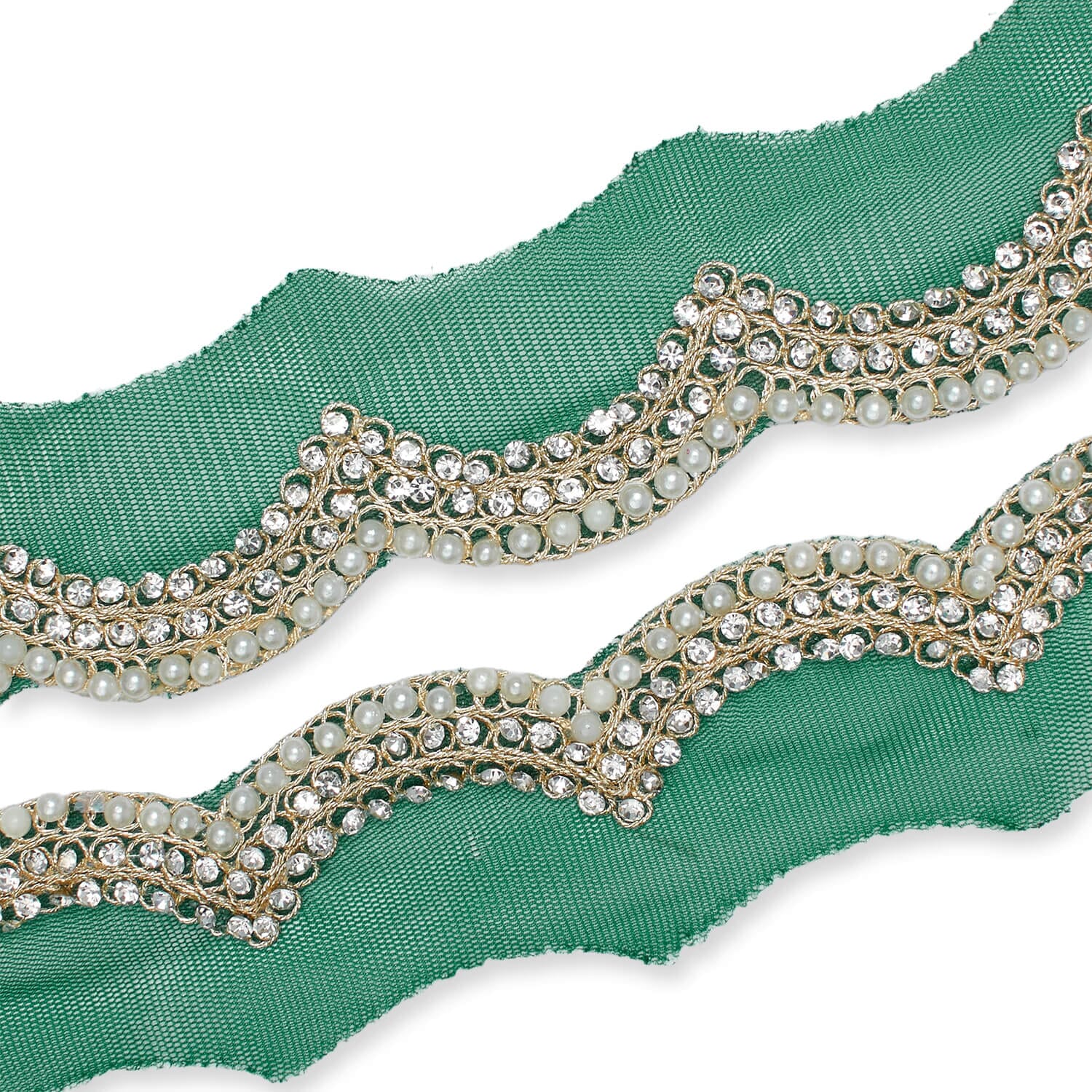 3 Inch Scalloped Regal Rhinestones Beads & Metallic Cording On Polyester Mesh Trim (9.8 Yards / 9 Meters) - Image 18