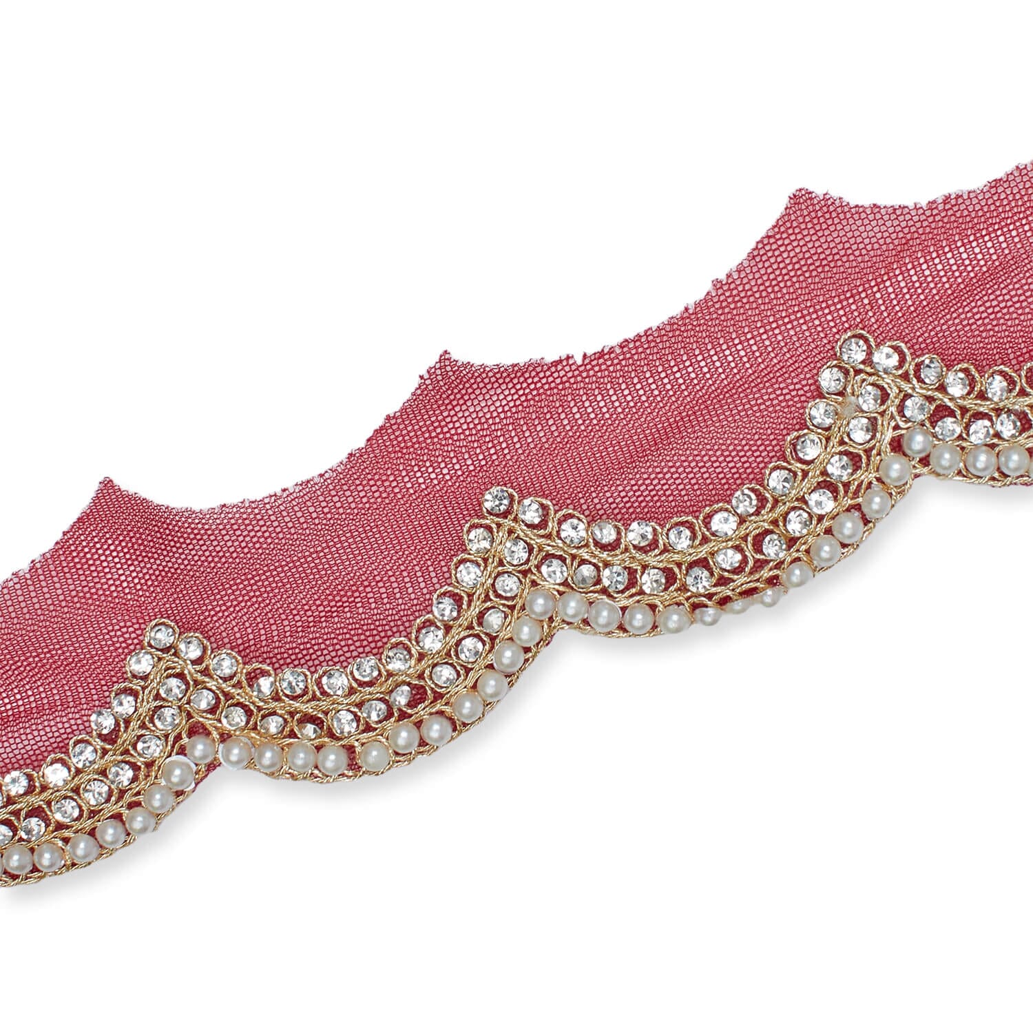 3 Inch Scalloped Regal Rhinestones Beads & Metallic Cording On Polyester Mesh Trim (9.8 Yards / 9 Meters) - Image 26