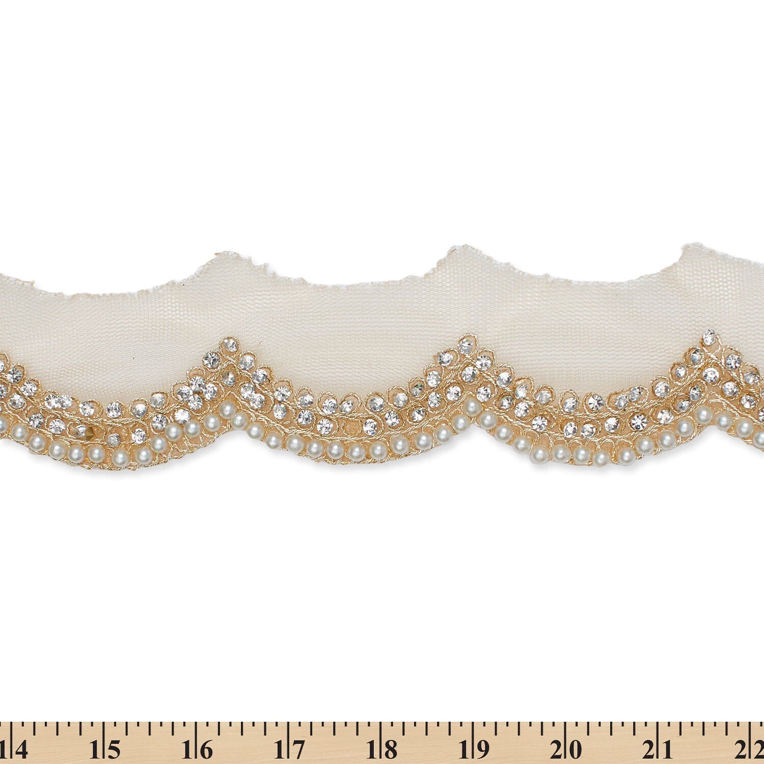 3 Inch Scalloped Regal Rhinestones Beads & Metallic Cording On Polyester Mesh Trim (9.8 Yards / 9 Meters) - Image 7