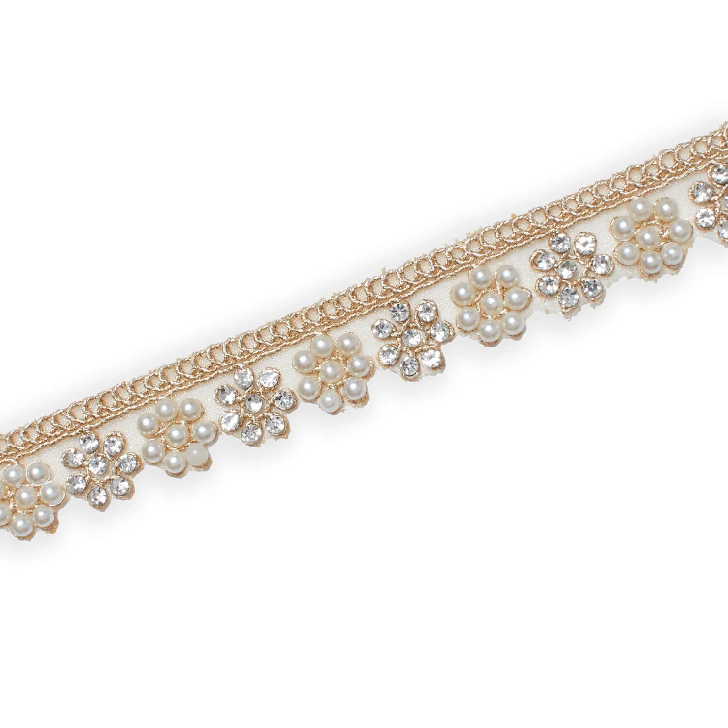 7/8 Inch Floral Beaded Rhinestone Corded Mesh Trim (9.8 Yards / 9 Meters) - Image 5