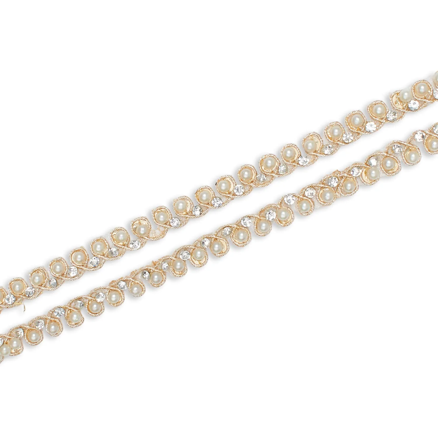 8 Millimeter Beaded Rhinestones & Metallic Cording On Mesh Trim (9.8 Yards / 9 Meters) - Image 12