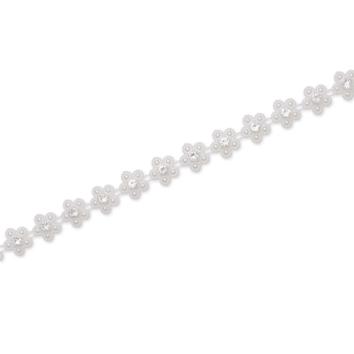 9/16 Inch Daisy Flower Rhinestone Pearl Petal Chain Trim (10 Yards) - Image 2