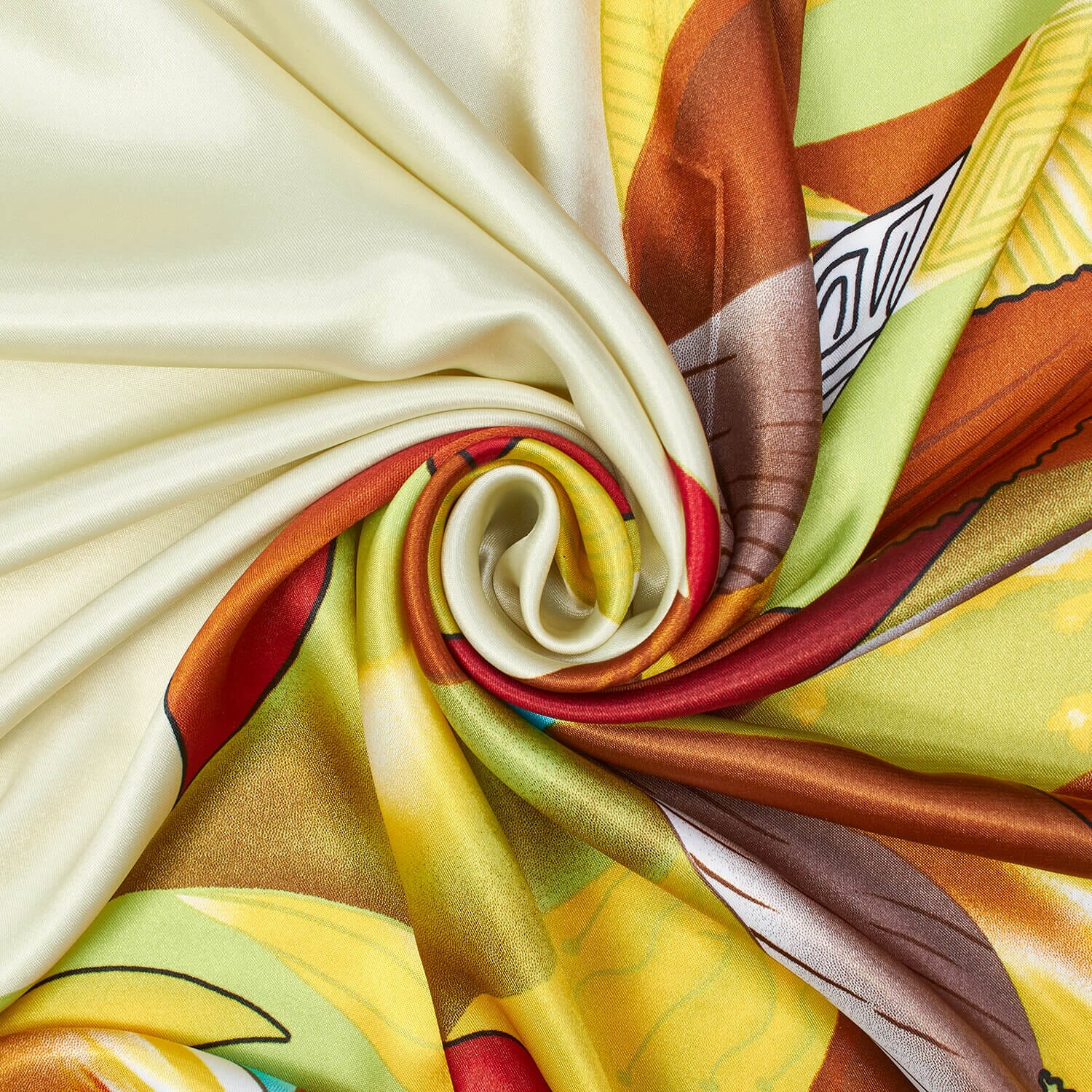 Abstract Floral Leaf W/ Geometric Shapes On Printed Charmeuse Satin - Image 2