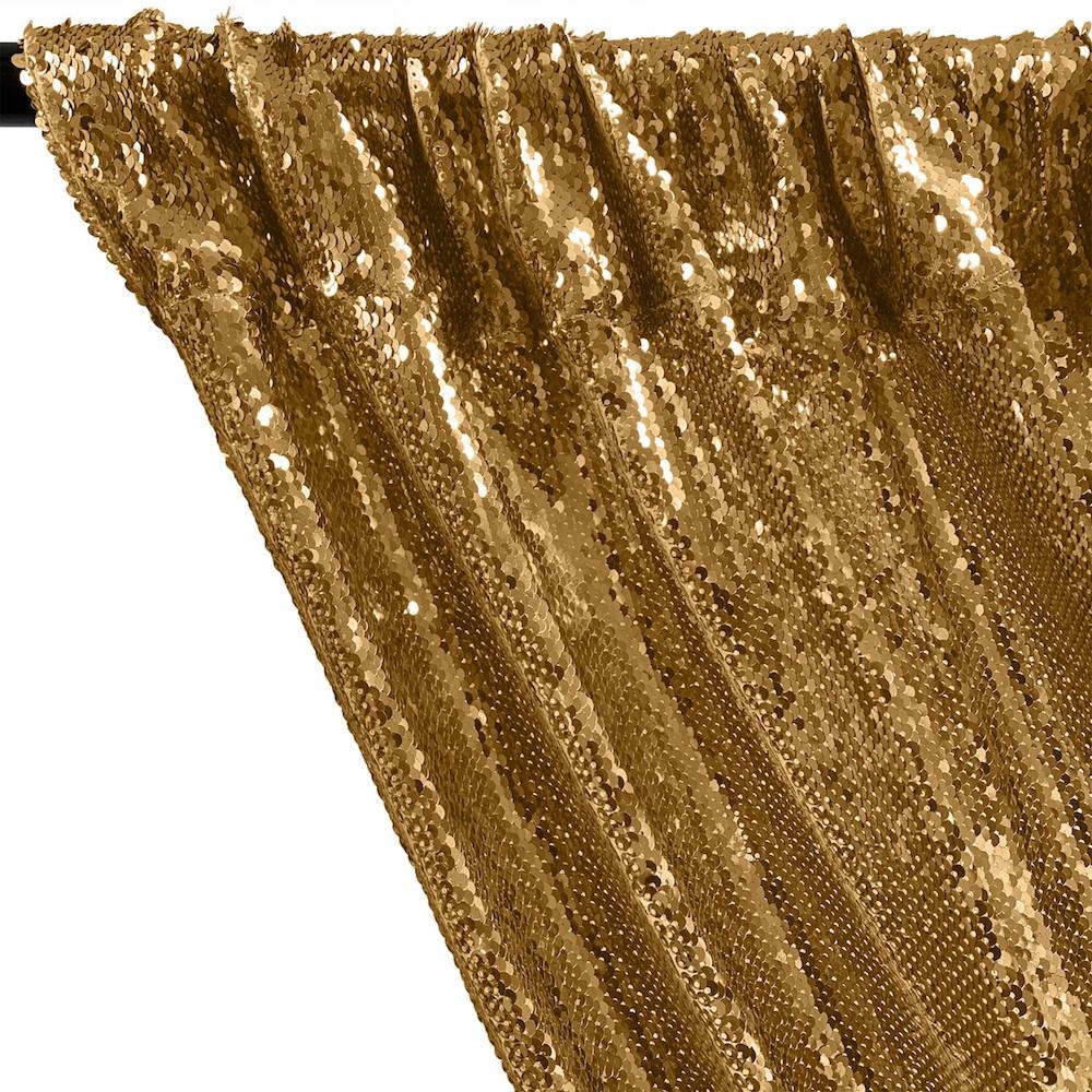 All-Over Sequins Mermaid Scale on Stretch Mesh Rod Pocket Curtains - Gold - Image 2