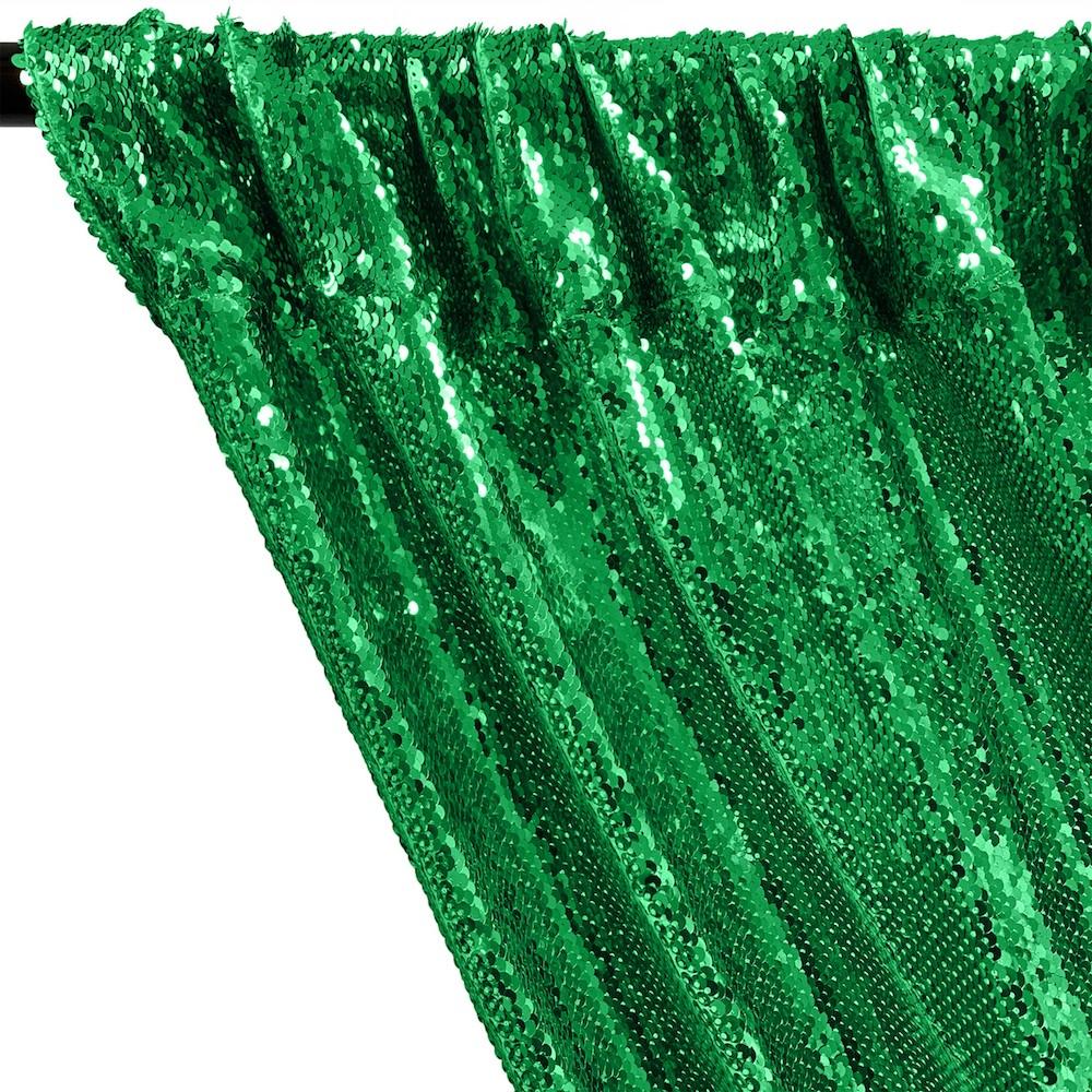 All-Over Sequins Mermaid Scale on Stretch Mesh Rod Pocket Curtains - Kelly Green - Image 2