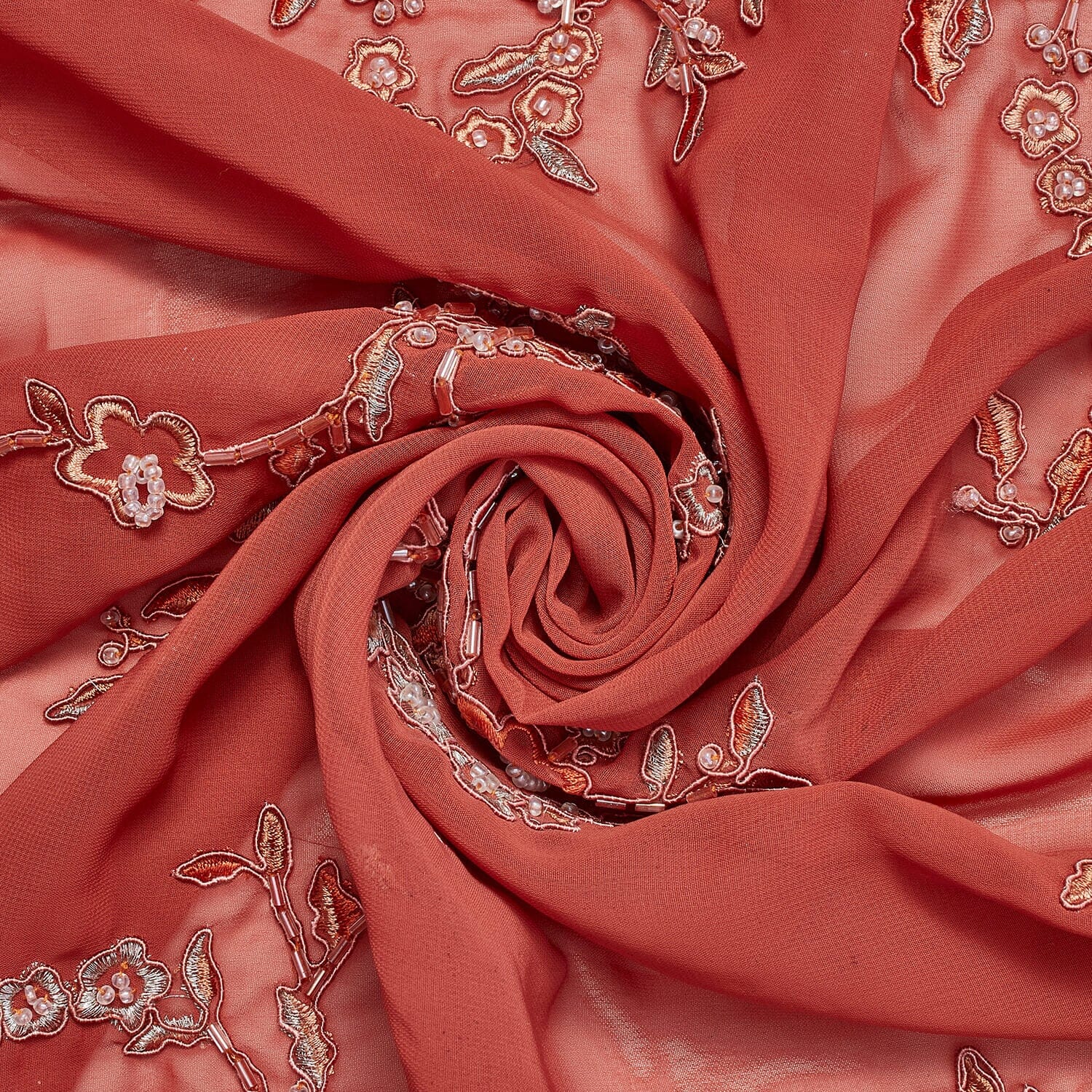 Beaded Floral Embroidery On Chiffon - Image 2