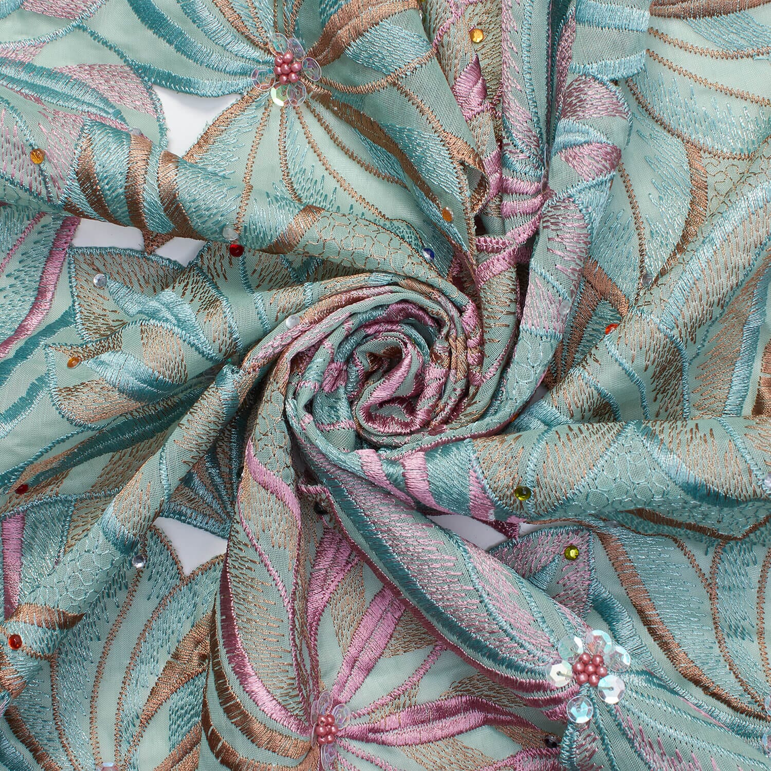 Beaded Floral Embroidery With Rhinestones & Sequins On Voile - Image 2