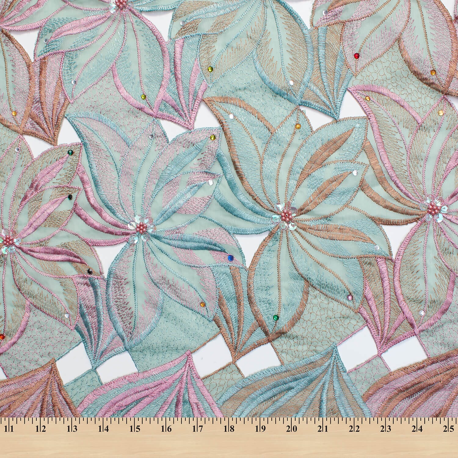 Beaded Floral Embroidery With Rhinestones & Sequins On Voile - Image 3