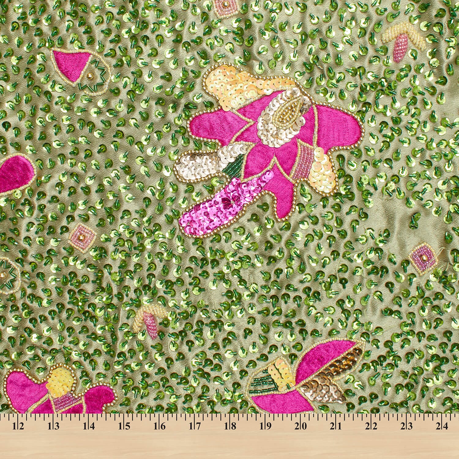 Beaded Sequins With Geometric Floral Embroidery On Satin - Image 3