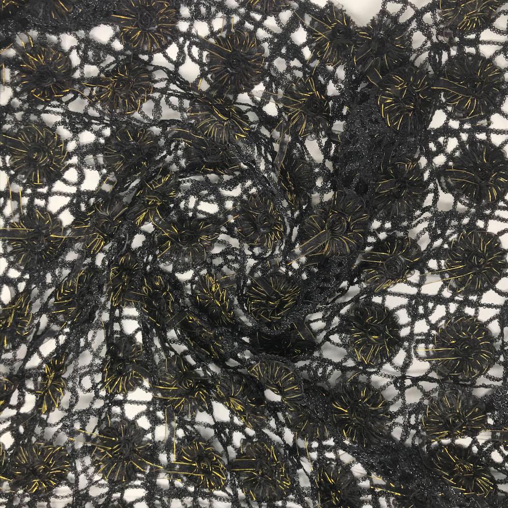 Black Floral Ribbon Corded Sequin Lace - Image 3