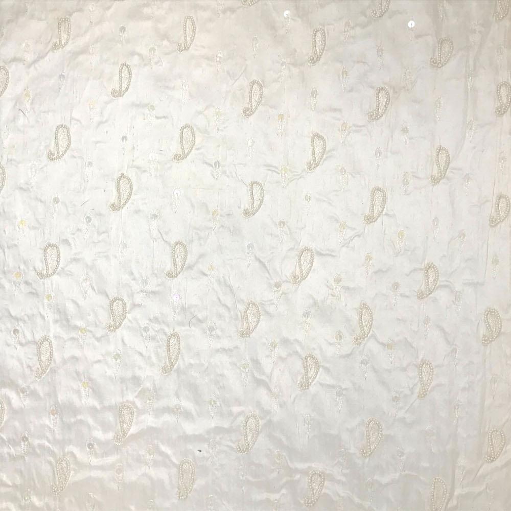 Beige Bridal Paisley Pearled Silk Dupioni (45 Inch) - Image 2