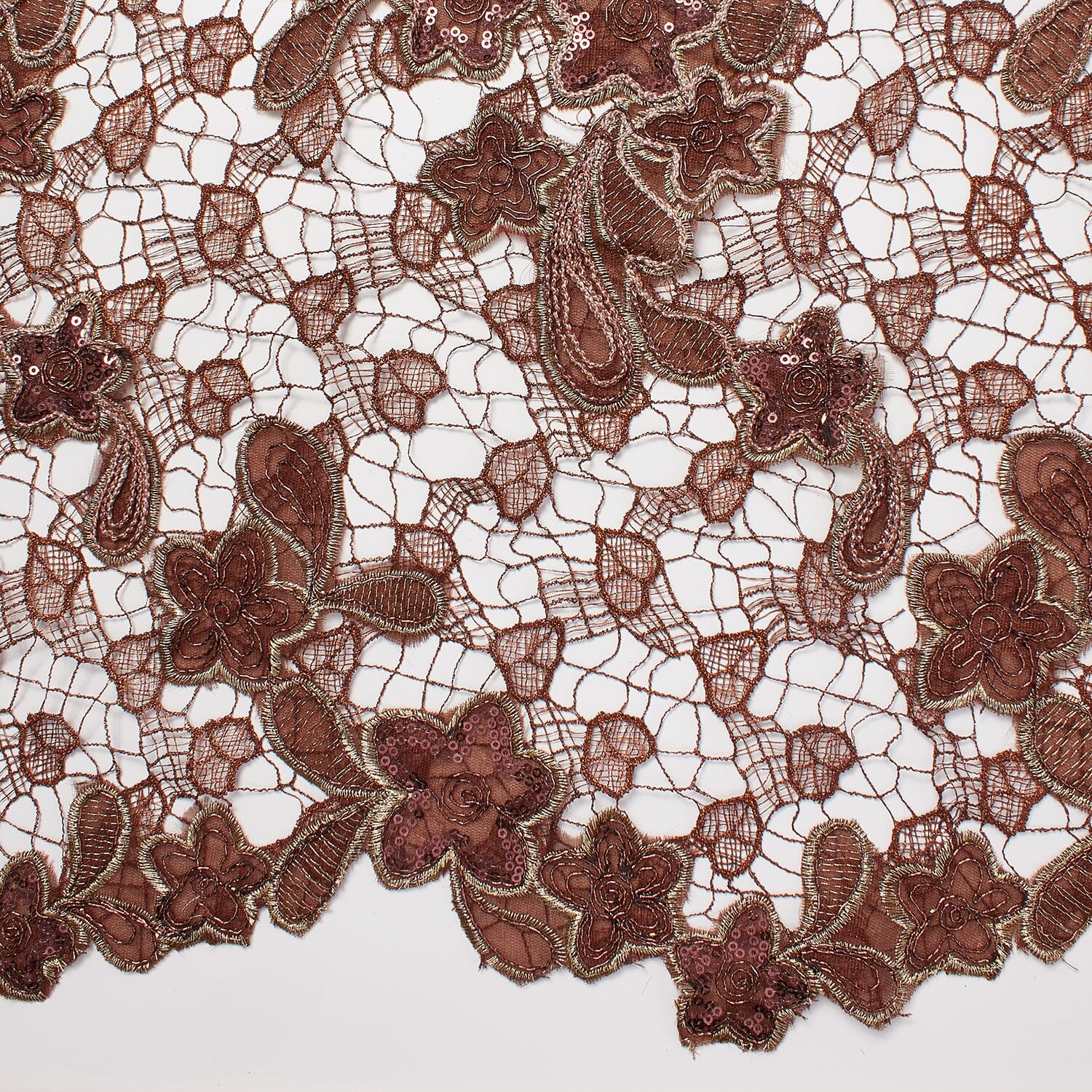 Brown Chemical Floral Taffeta Metallic Embroidery w/ Sequins - Image 2
