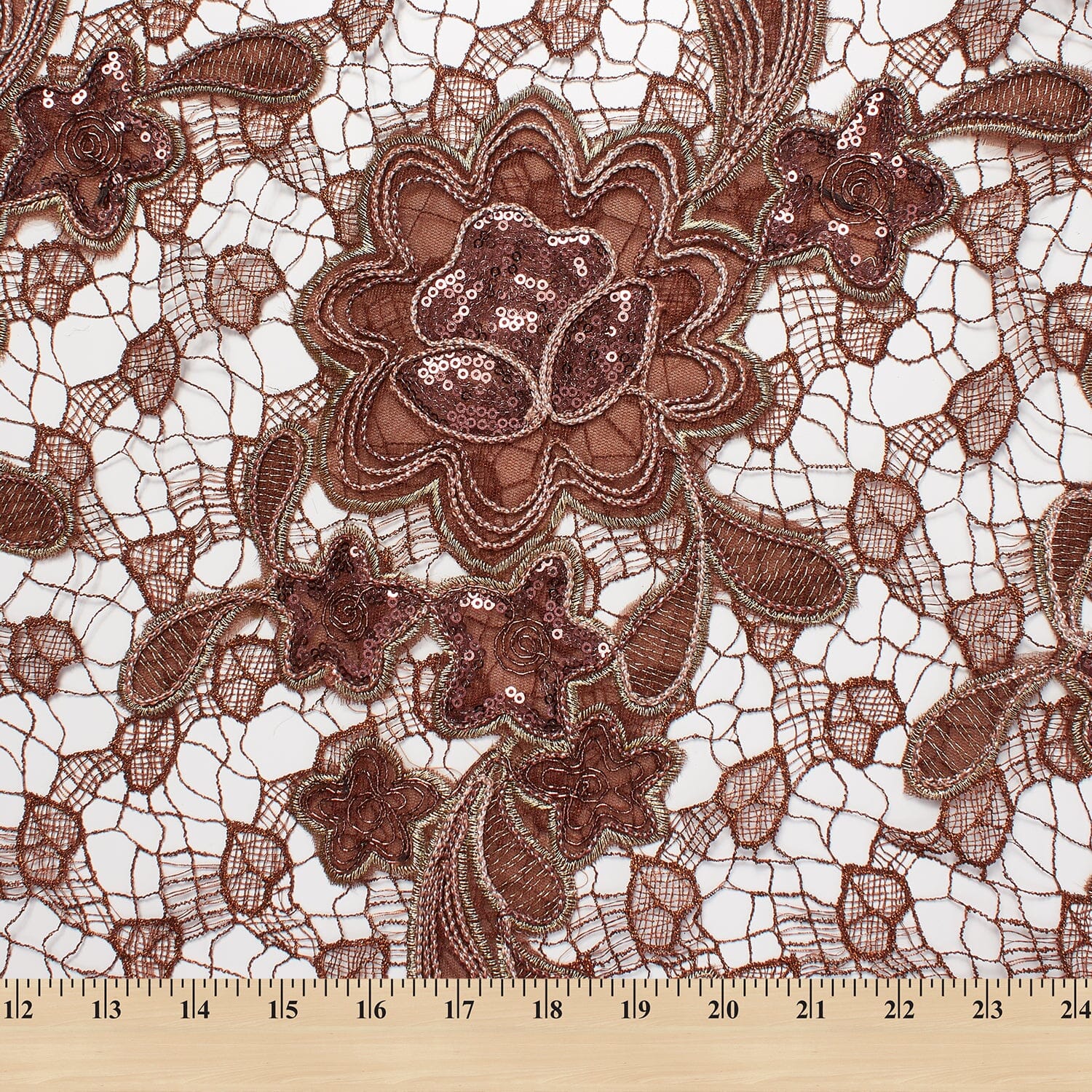 Brown Chemical Floral Taffeta Metallic Embroidery w/ Sequins - Image 3