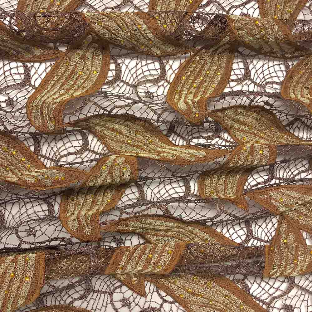 Brown Leaf Corded Embroidery Lace with Stone - Image 3
