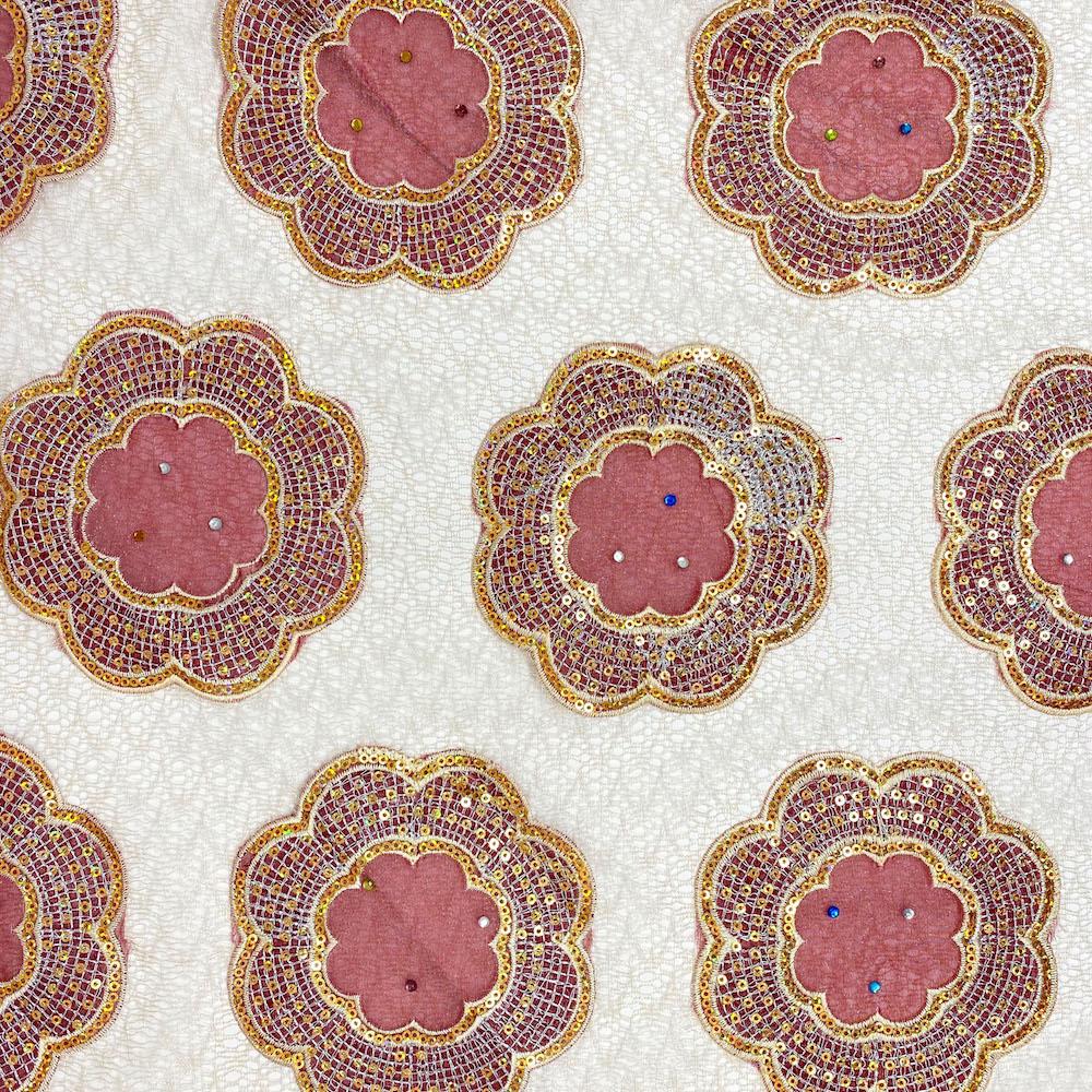 Burgundy Floral Medallion Rhinestone Patch Chemical Lace