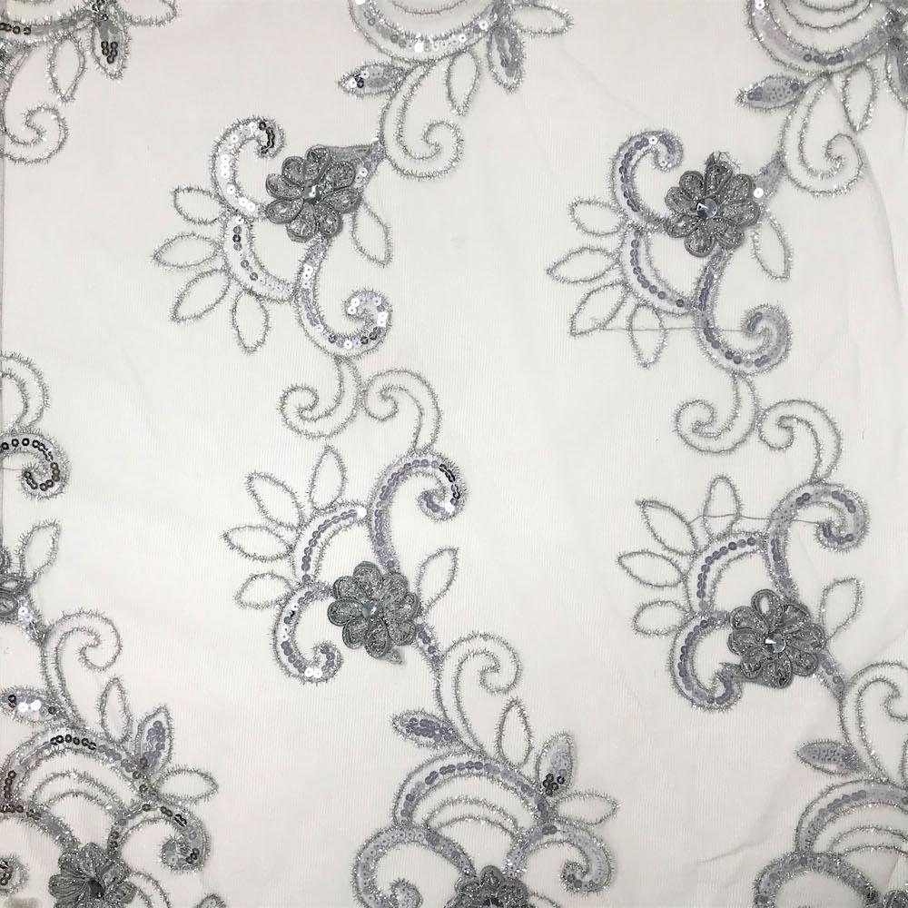 Daisy Ribbon Embroidery on Mesh with Sequins - Image 19