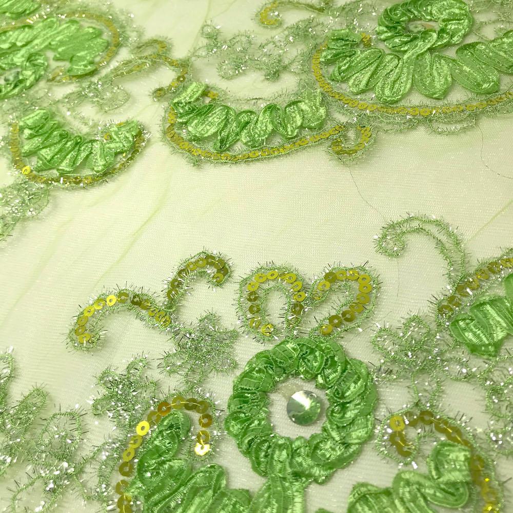 Daisy Ribbon Embroidery on Mesh with Sequins - Image 2