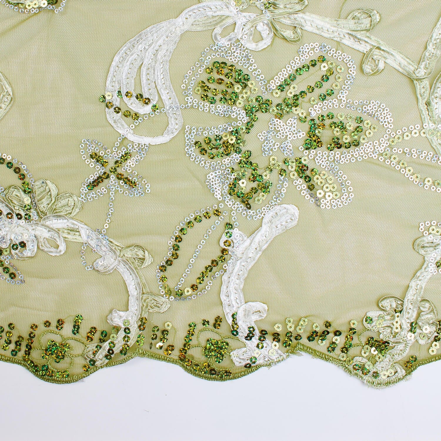 Embroidered Floral Ribbon And Sequins On Mesh - Image 9