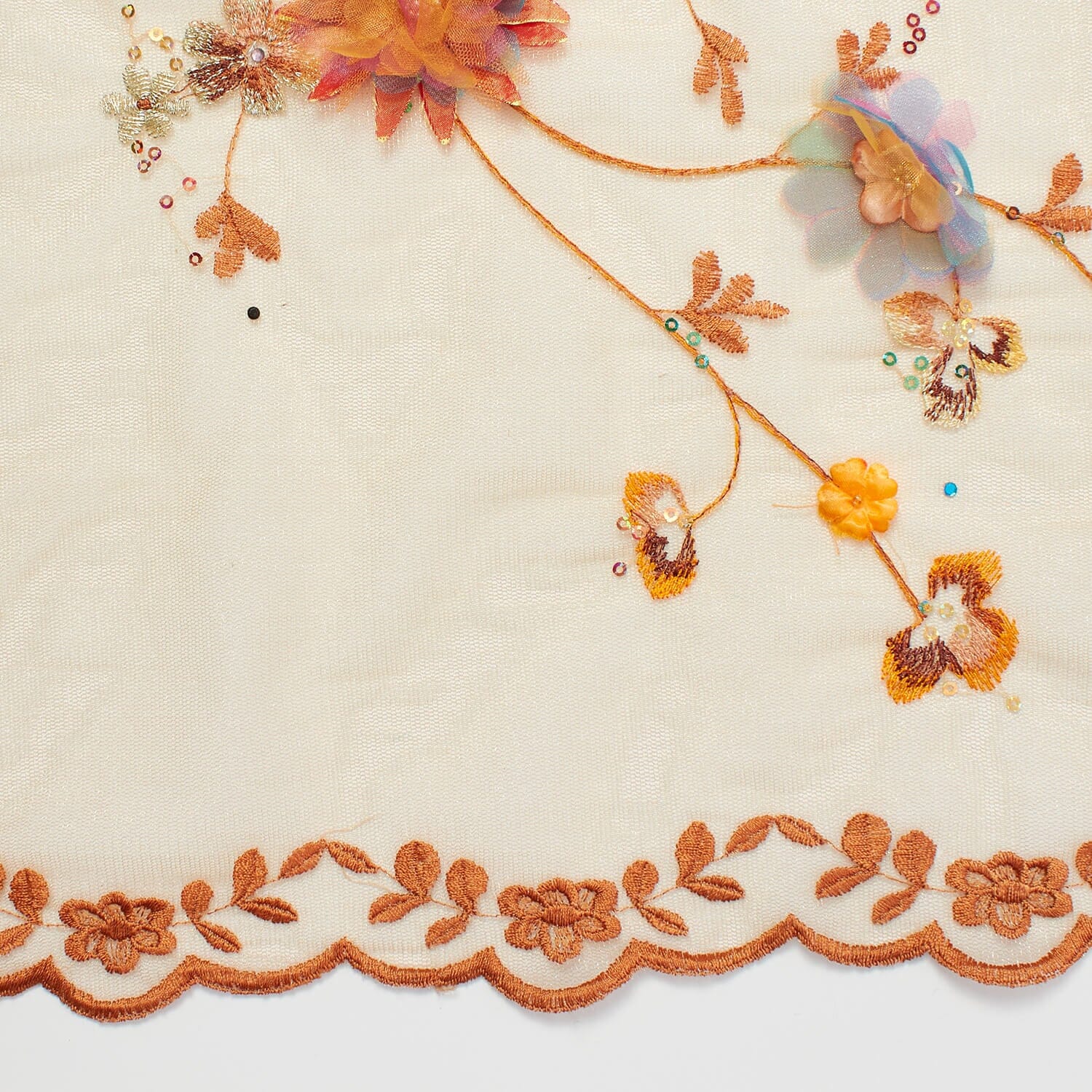 Fabric Flower Embroidery With Sequins On Mesh - Image 8