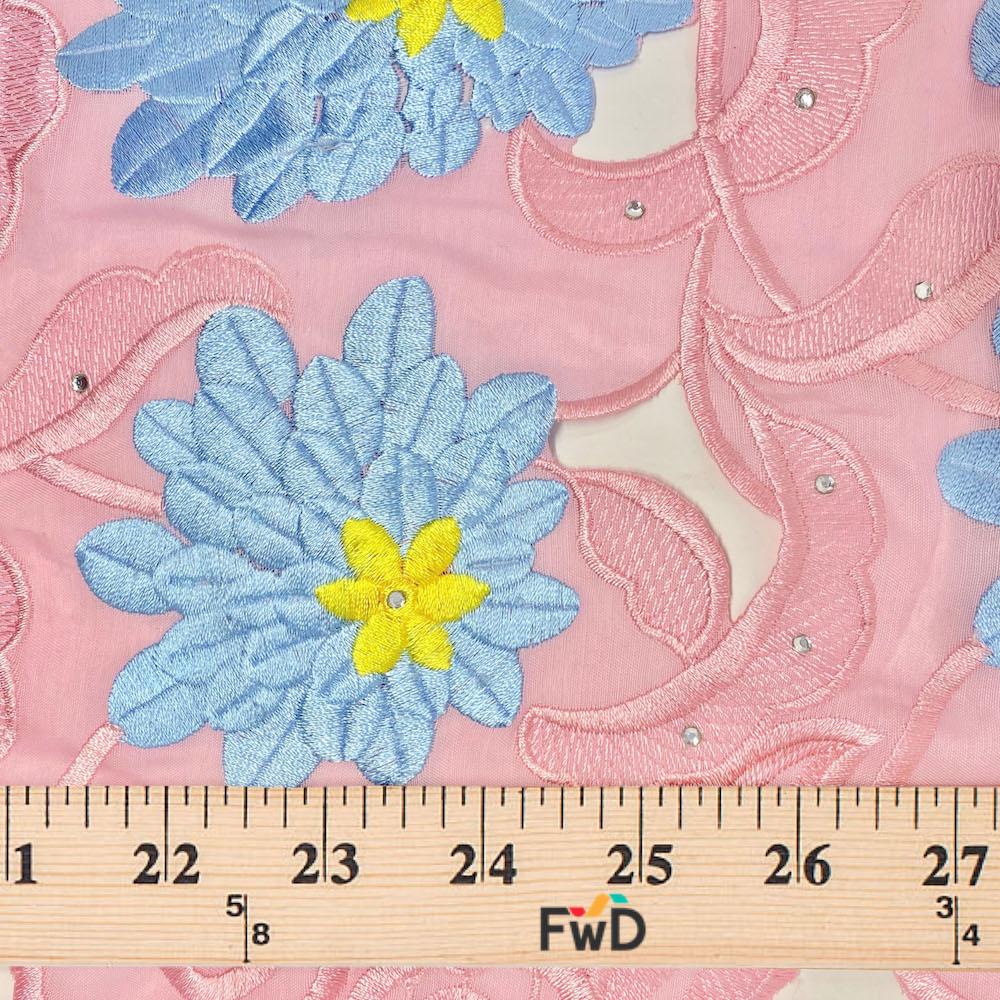Floral Aster Rhinestone Embroidery on Pink Organza - Image 3