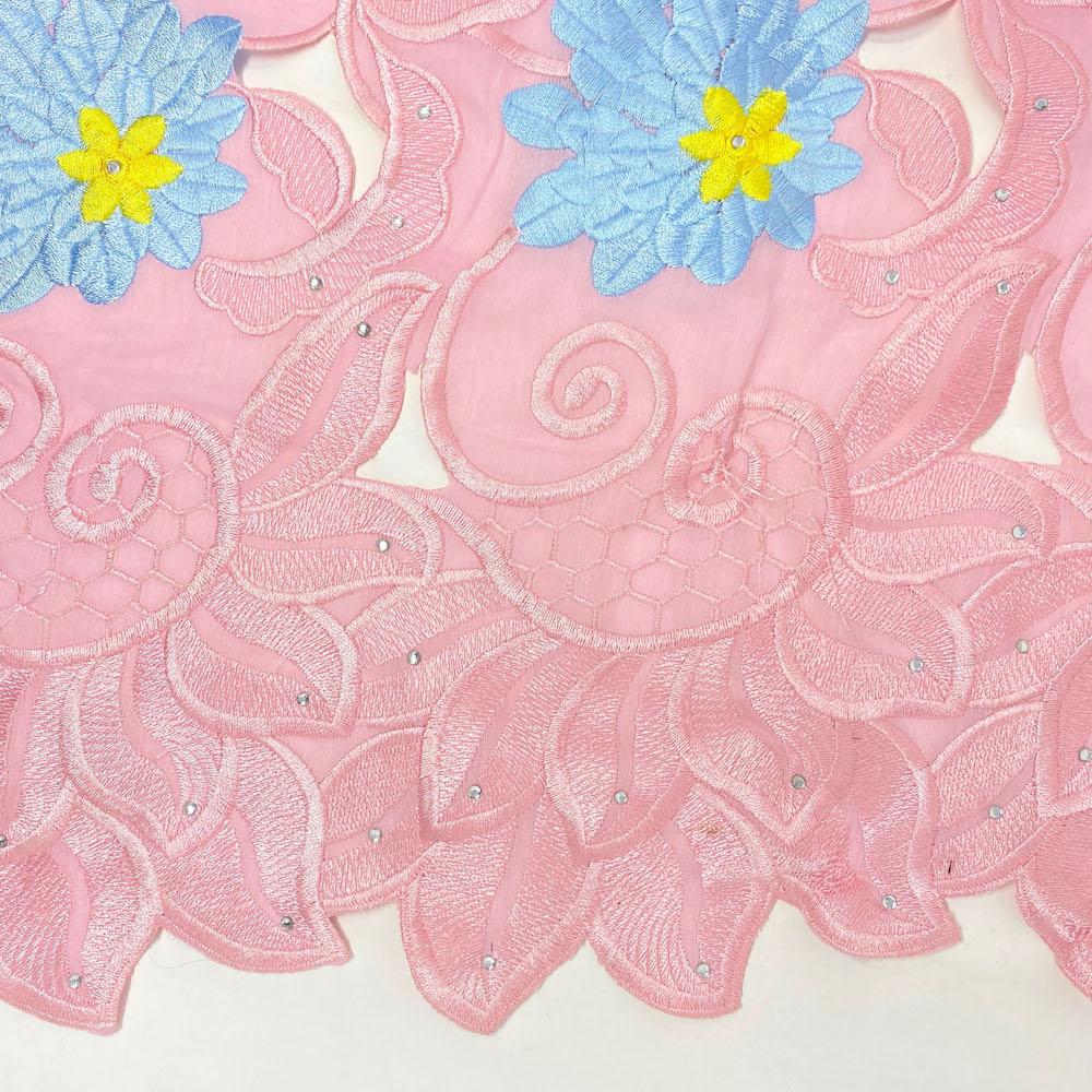 Floral Aster Rhinestone Embroidery on Pink Organza - Image 4