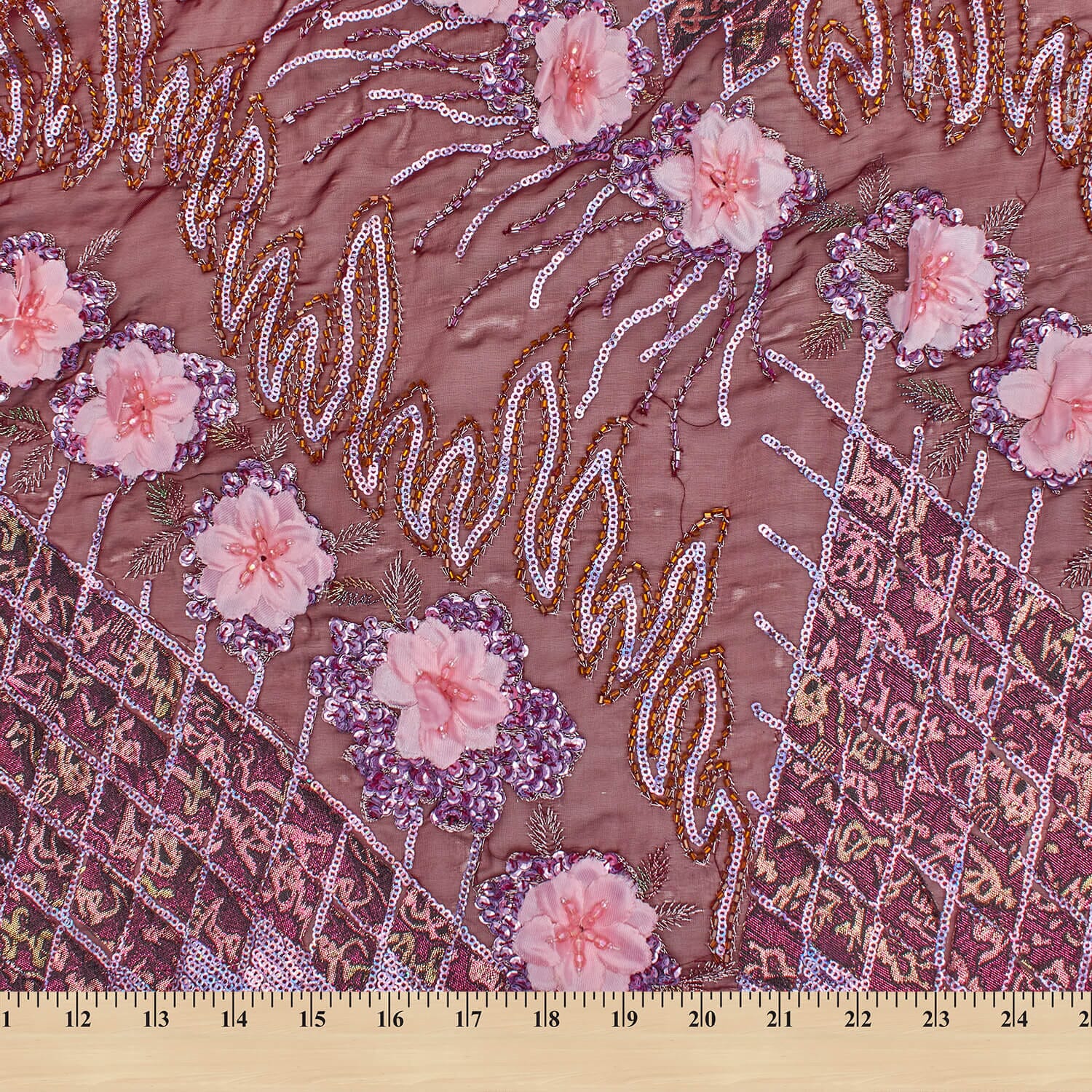 Floral Beaded Sequins Patch on Georgette Lace - Image 9