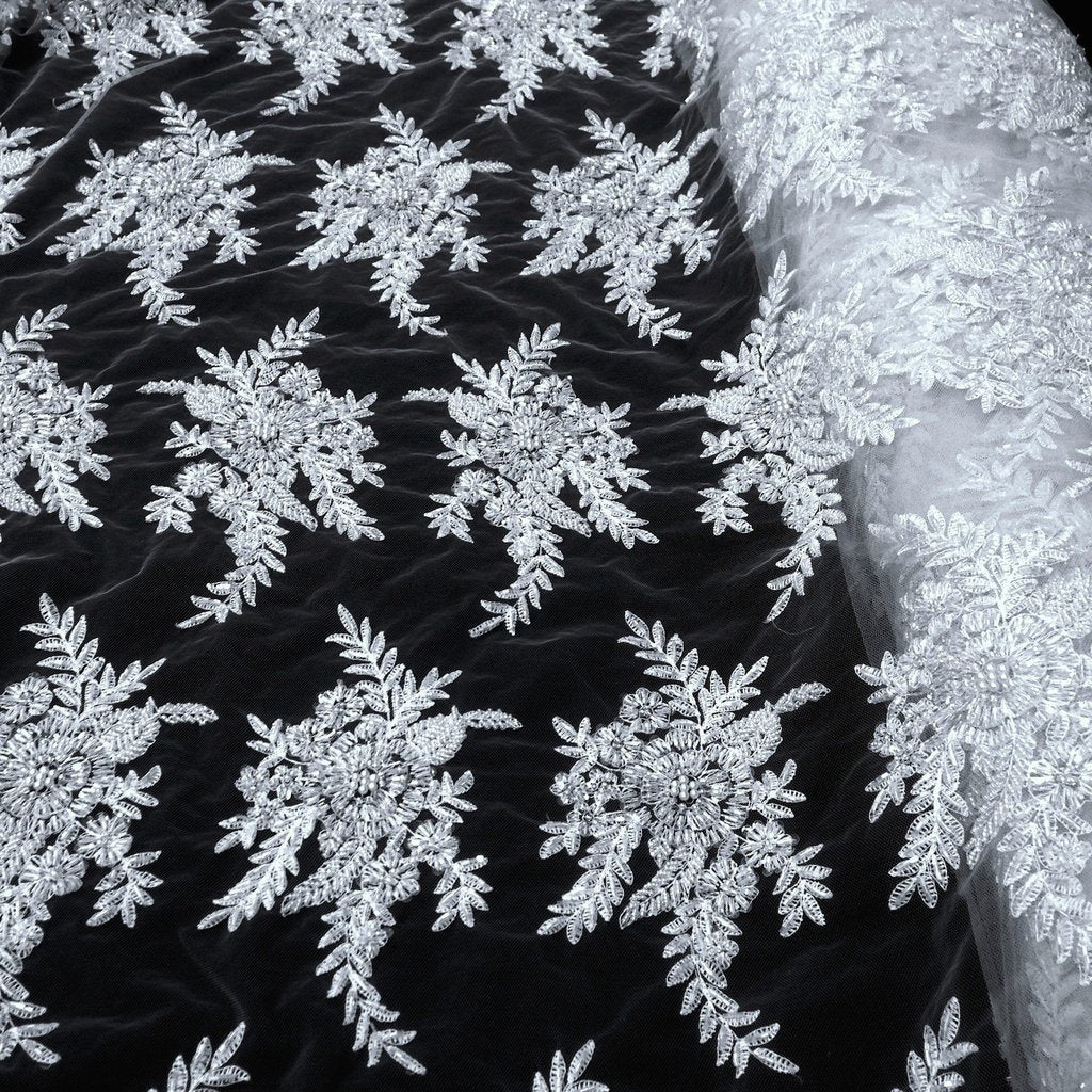 Floral Bridal Lace Beaded Fabric - Image 7