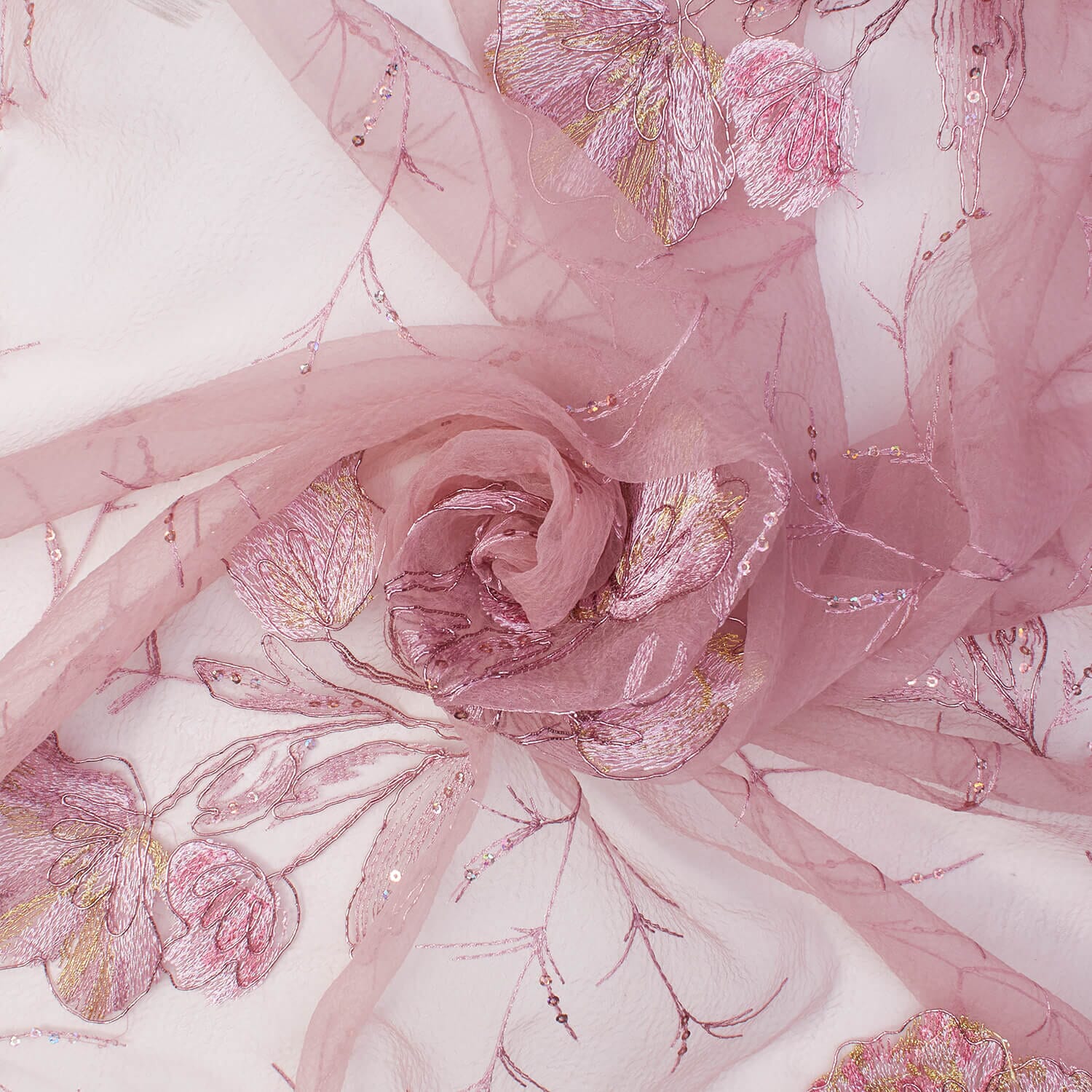 Floral Corded Embroidery With Sequins On Georgette - Image 2
