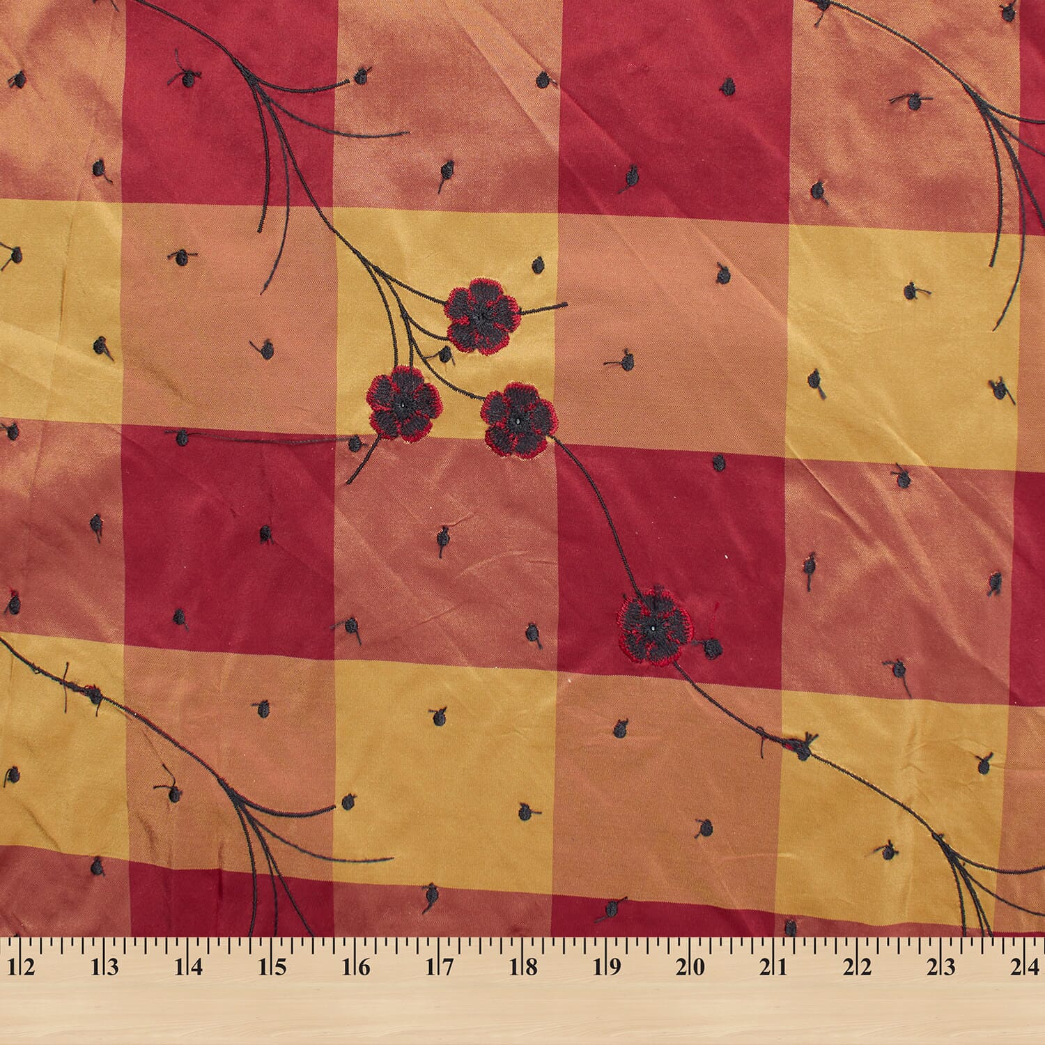 Floral Eyelet Embroidery On Checkered Taffeta - Image 3