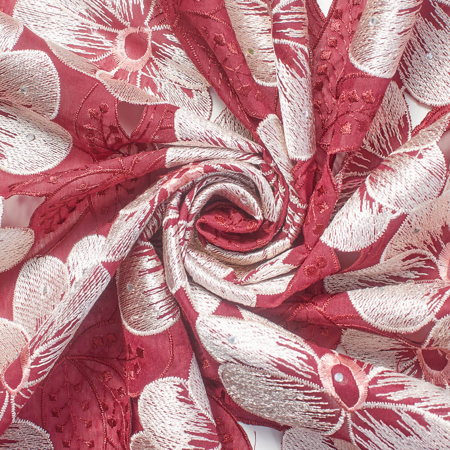 Floral Petals & Leaf Embroidery With Rhinestones On Voile Lace - Image 2