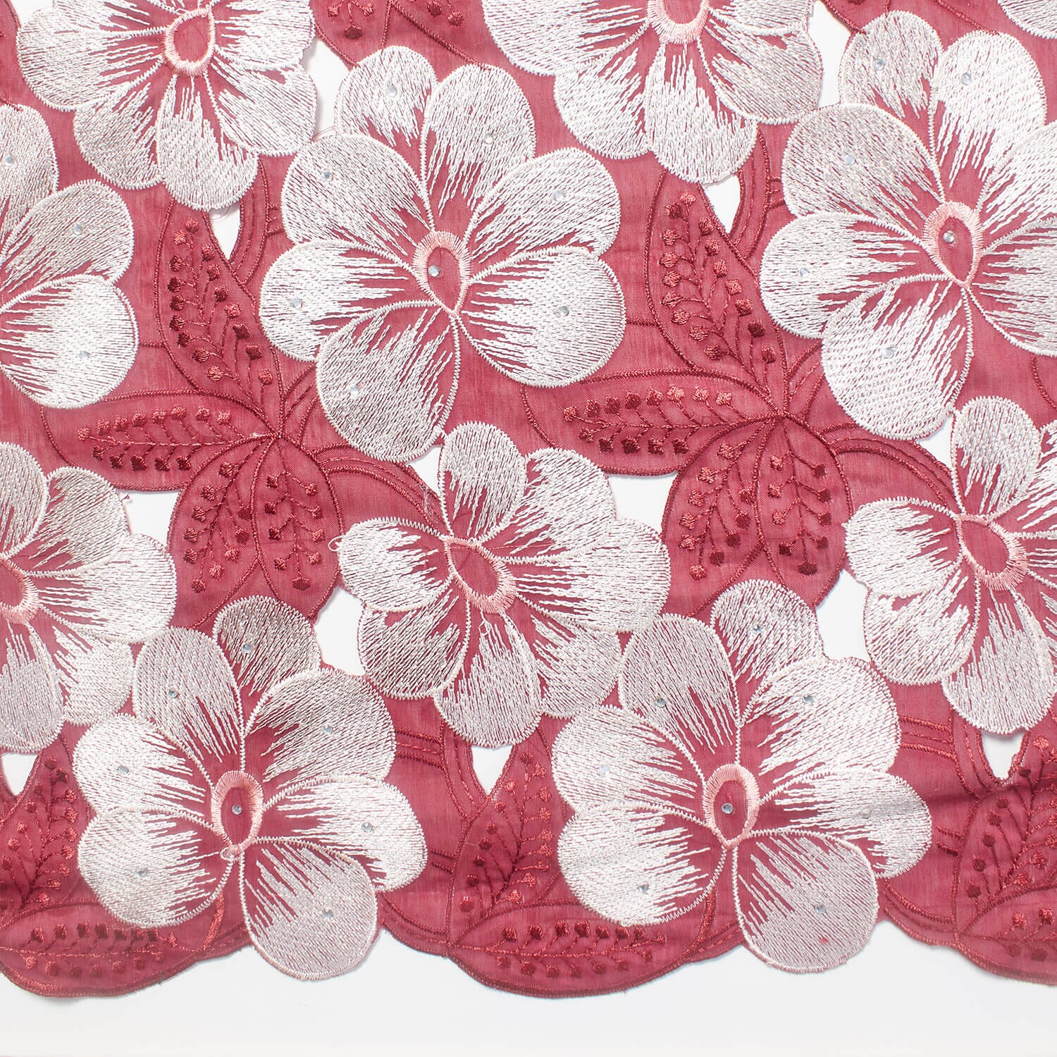 Floral Petals & Leaf Embroidery With Rhinestones On Voile Lace - Image 4