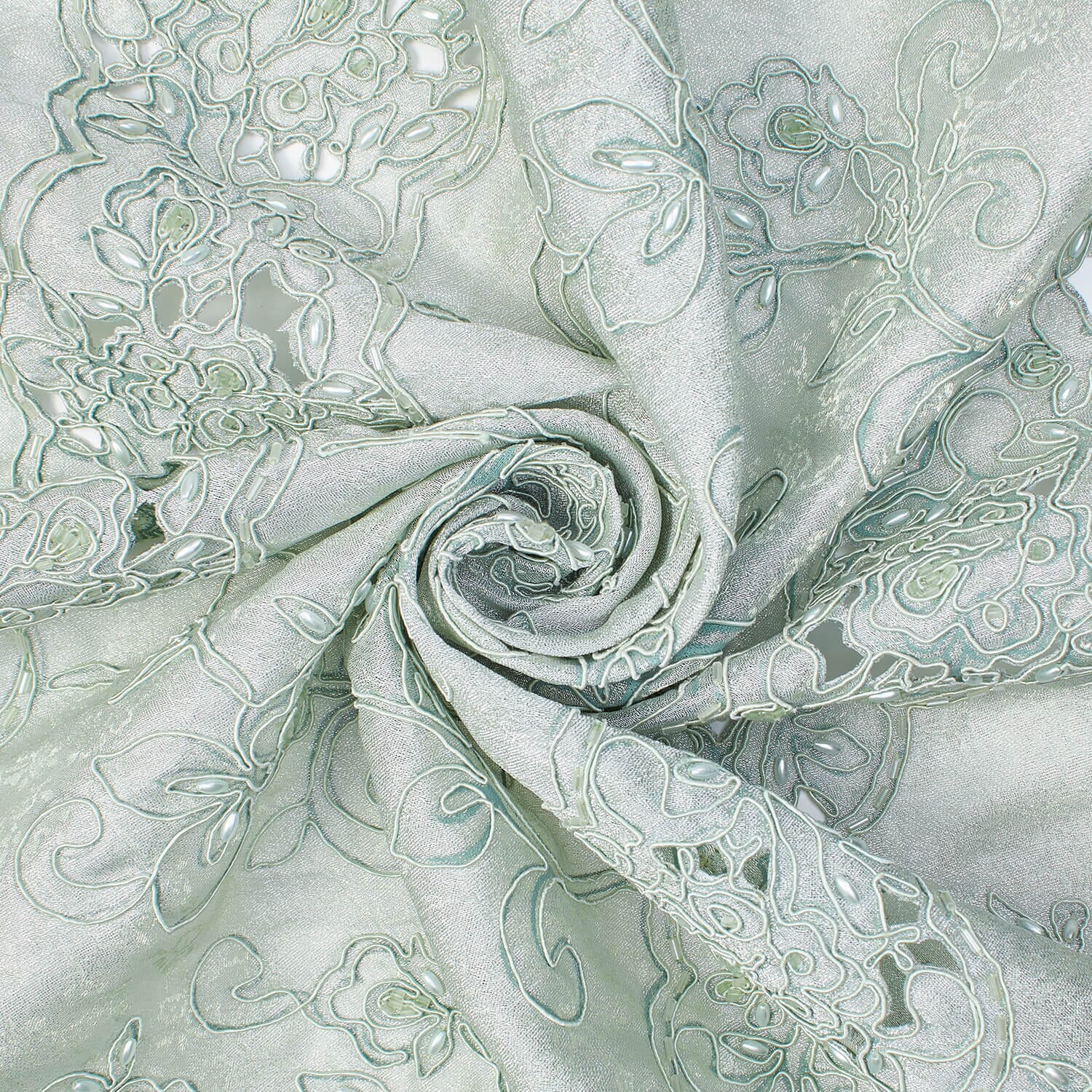 Floral Rose Beaded Corded Eyelet Double Organza Lace - Image 2