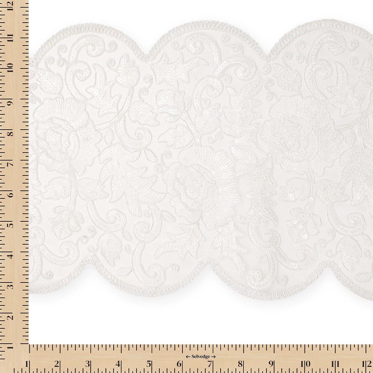 Floral Sequin Embroidery On 8 Inch Corded Mesh Lace Trim - Image 4