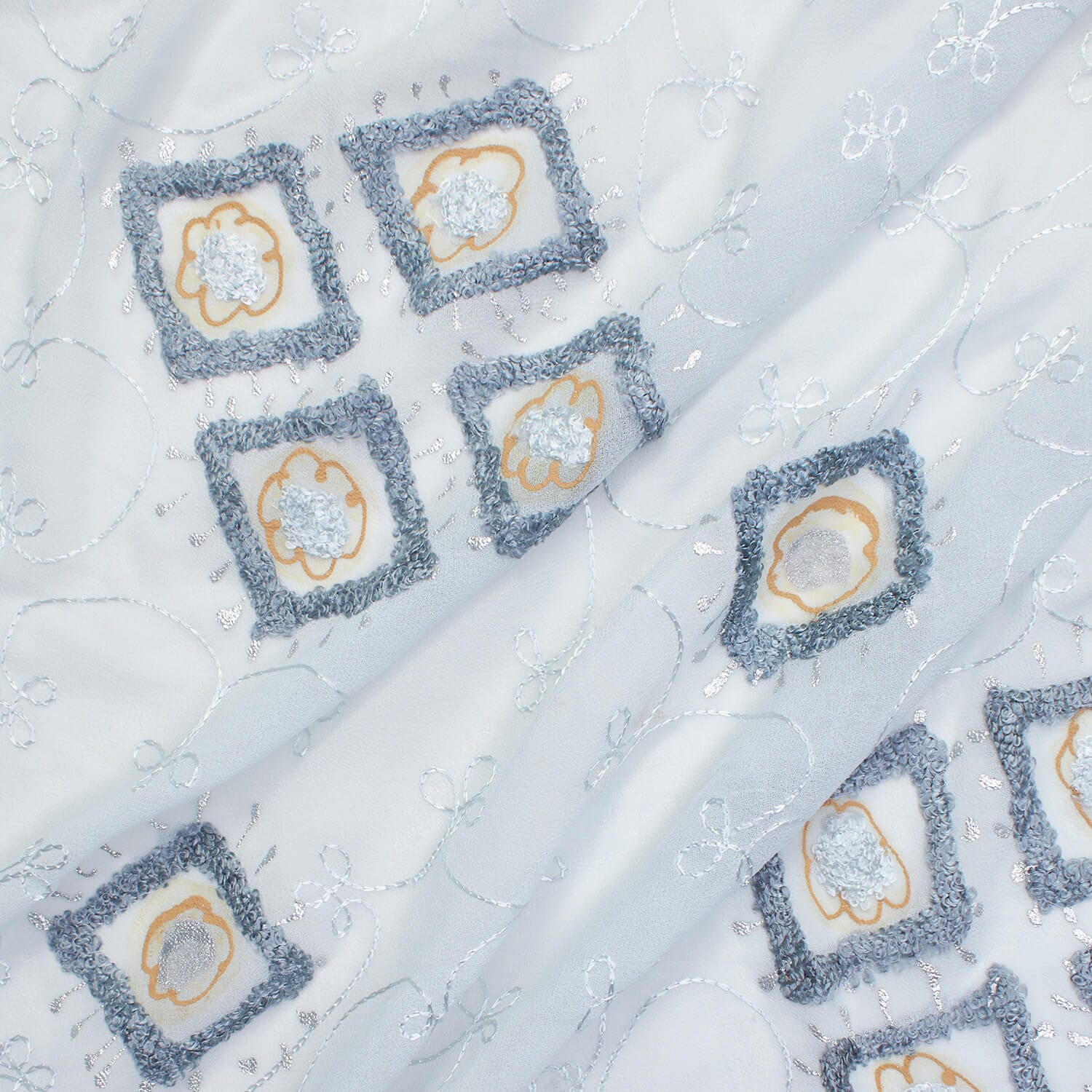 Geometric Floral Embroidery On Georgette - Image 11