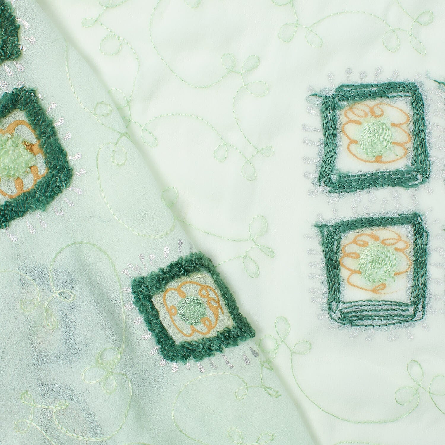 Geometric Floral Embroidery On Georgette - Image 5