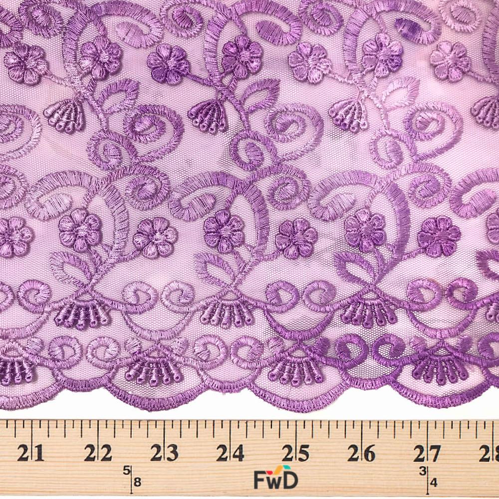 Lavender Floral Vine Embroidery on Mesh - Image 3