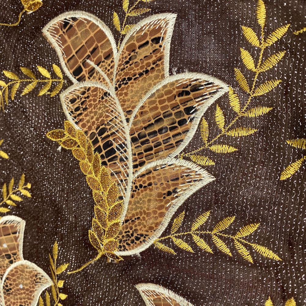 Leaf Snake Printed Embroidered on Sparkled Mesh - Image 15