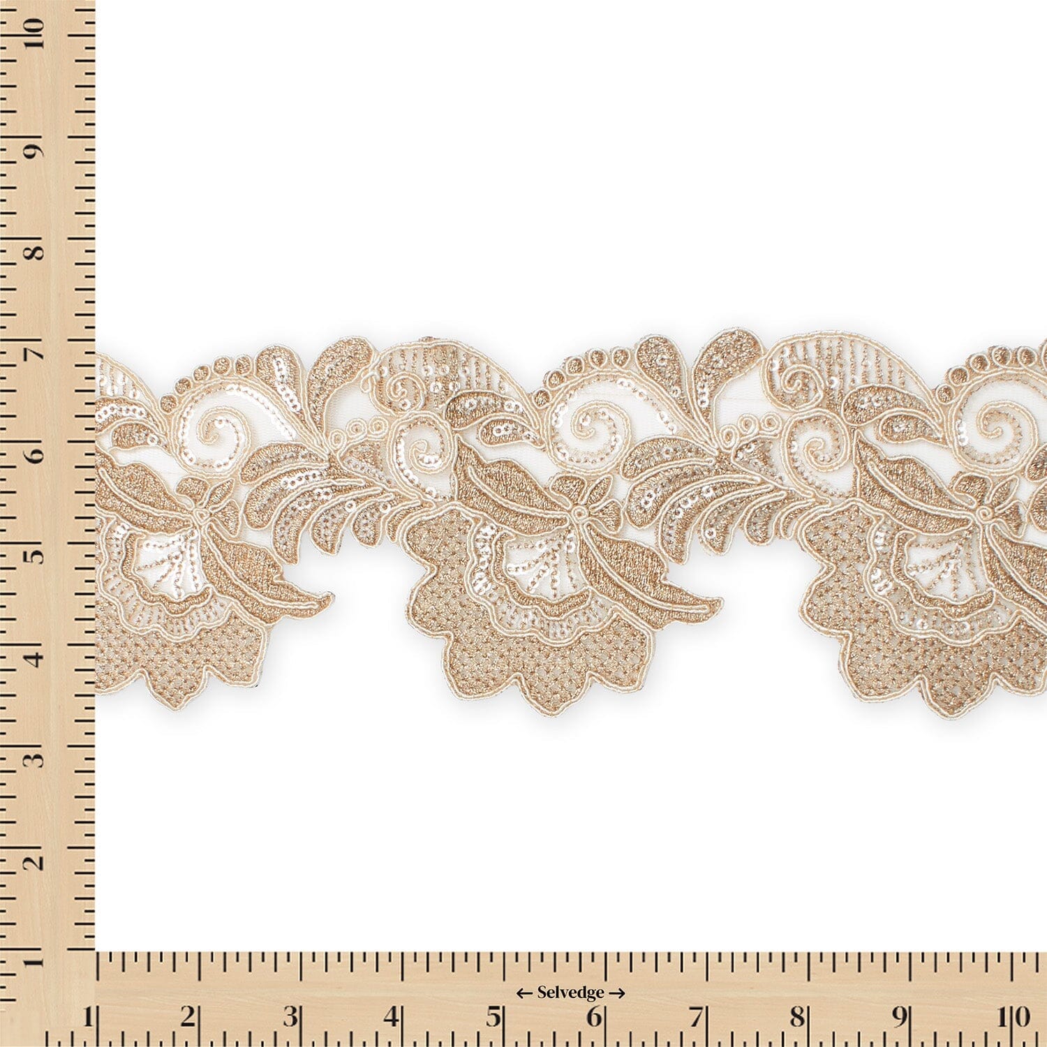 Leafy Floral Corded Sequin Embroidery On 4 Inch Scalloped Mesh Lace Trim - Image 10