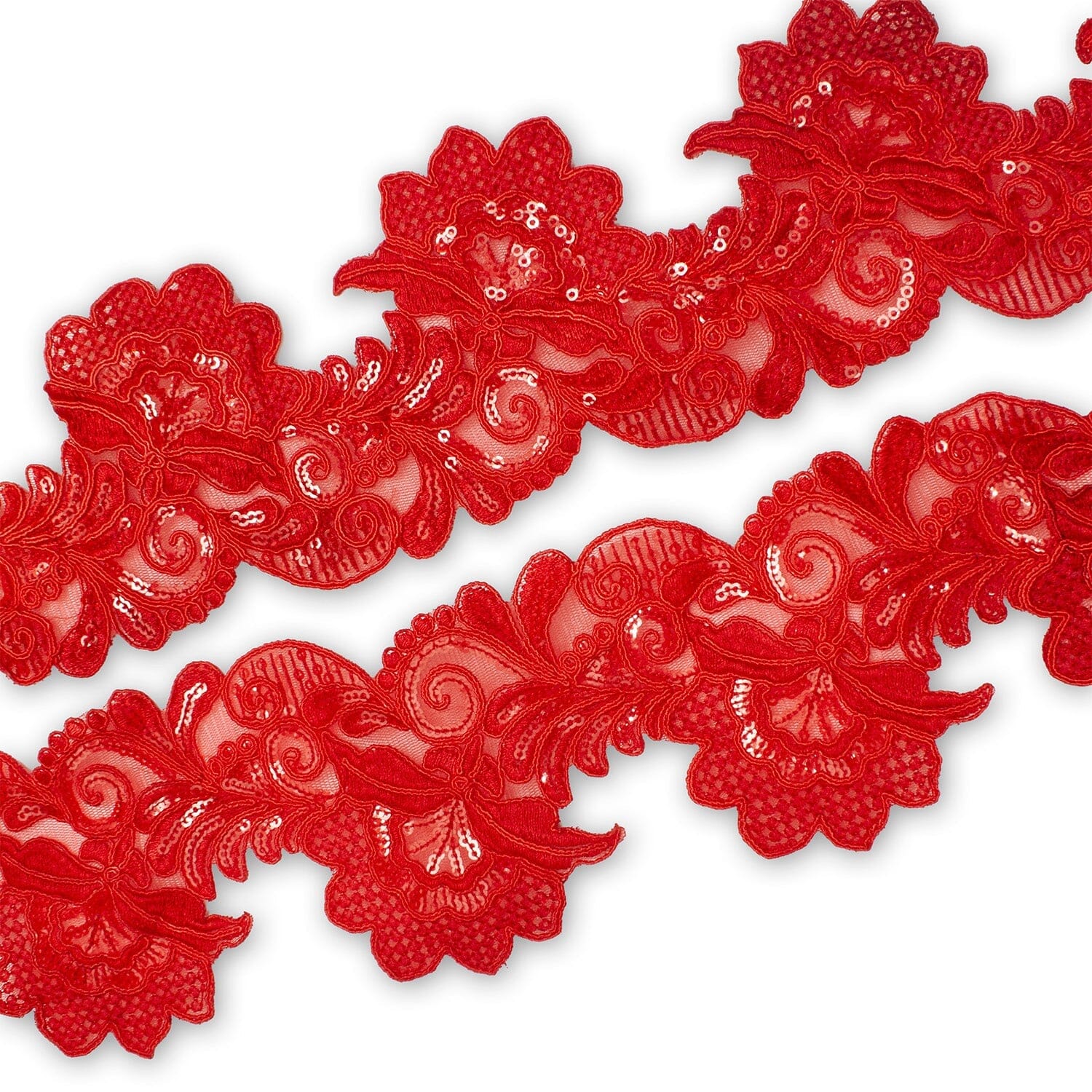 Leafy Floral Corded Sequin Embroidery On 4 Inch Scalloped Mesh Lace Trim - Image 11