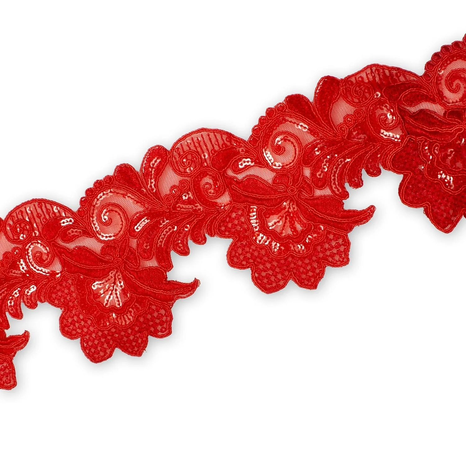 Leafy Floral Corded Sequin Embroidery On 4 Inch Scalloped Mesh Lace Trim - Image 12